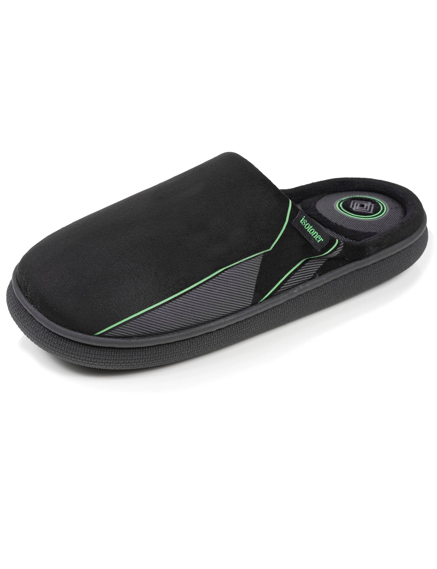 isotoner-chaussons-mules-homme-bloup-noir-imprim-vert image 6