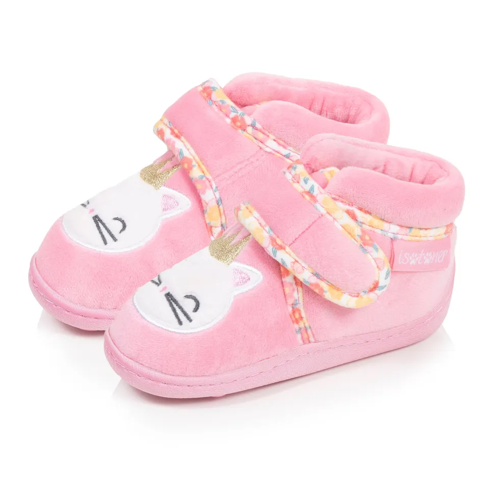 isotoner-chaussons-bottillons-scratch-b-b-rose-microvelours image 1
