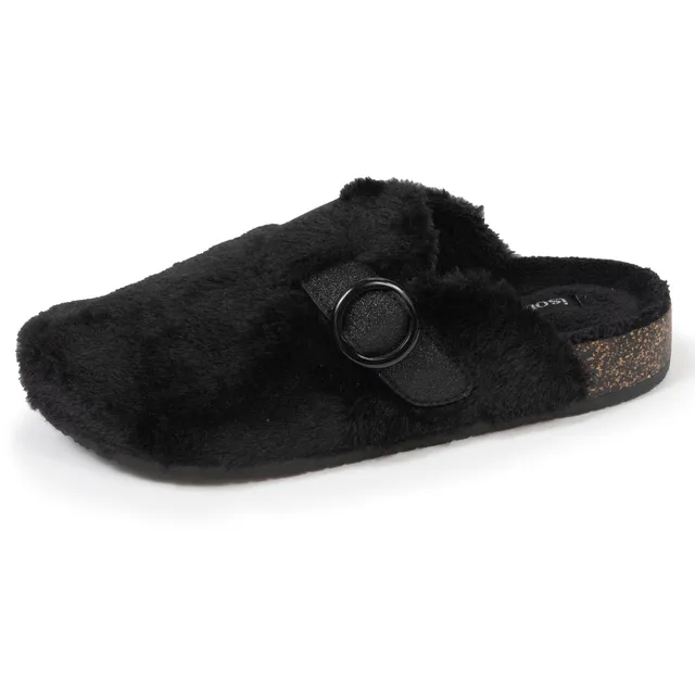 isotoner-chaussons-sabots-femme-noir-fourrure-m-moire-de-forme image 1