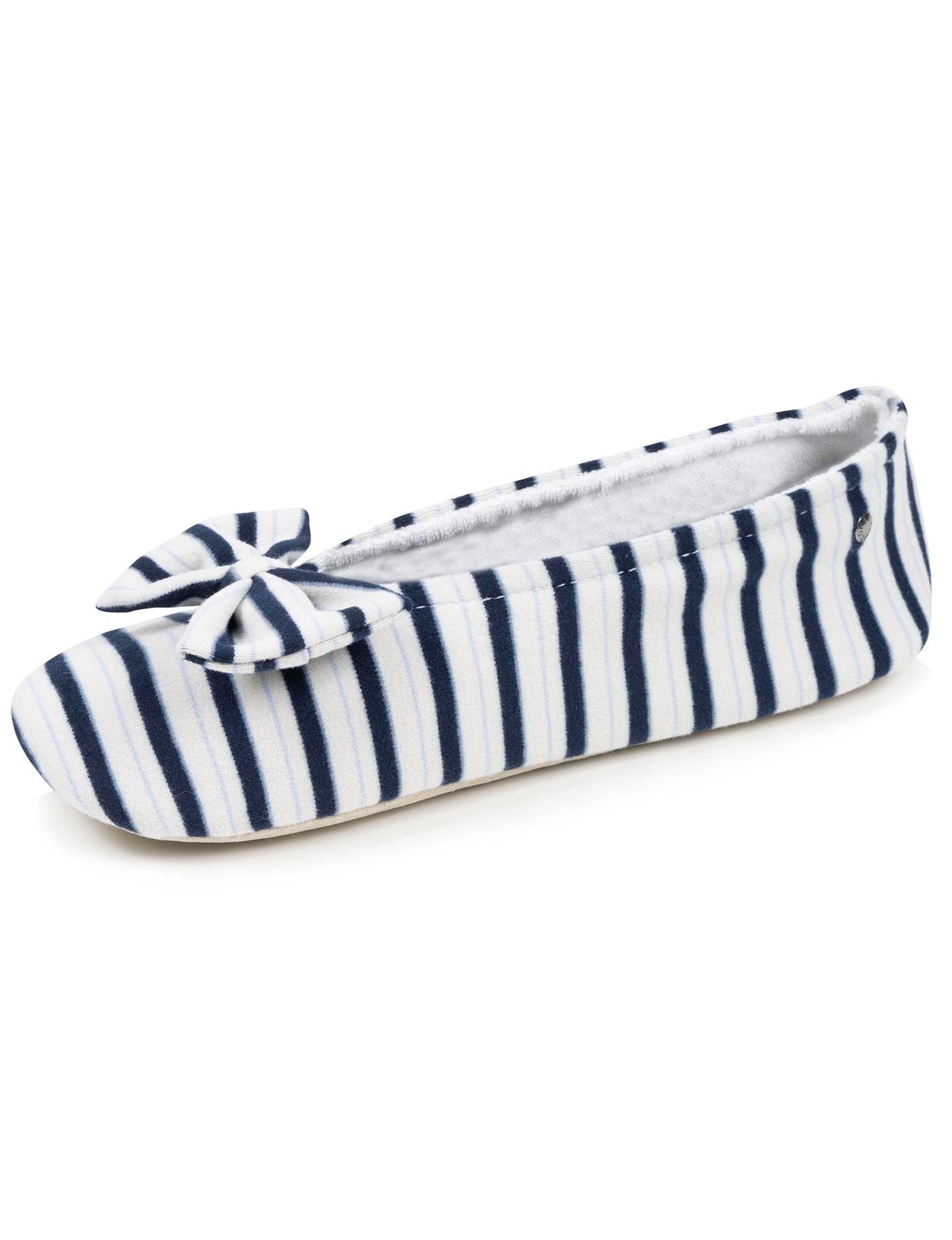 isotoner-chaussons-ballerines-femme-n-ud-rayures-bleues image 6