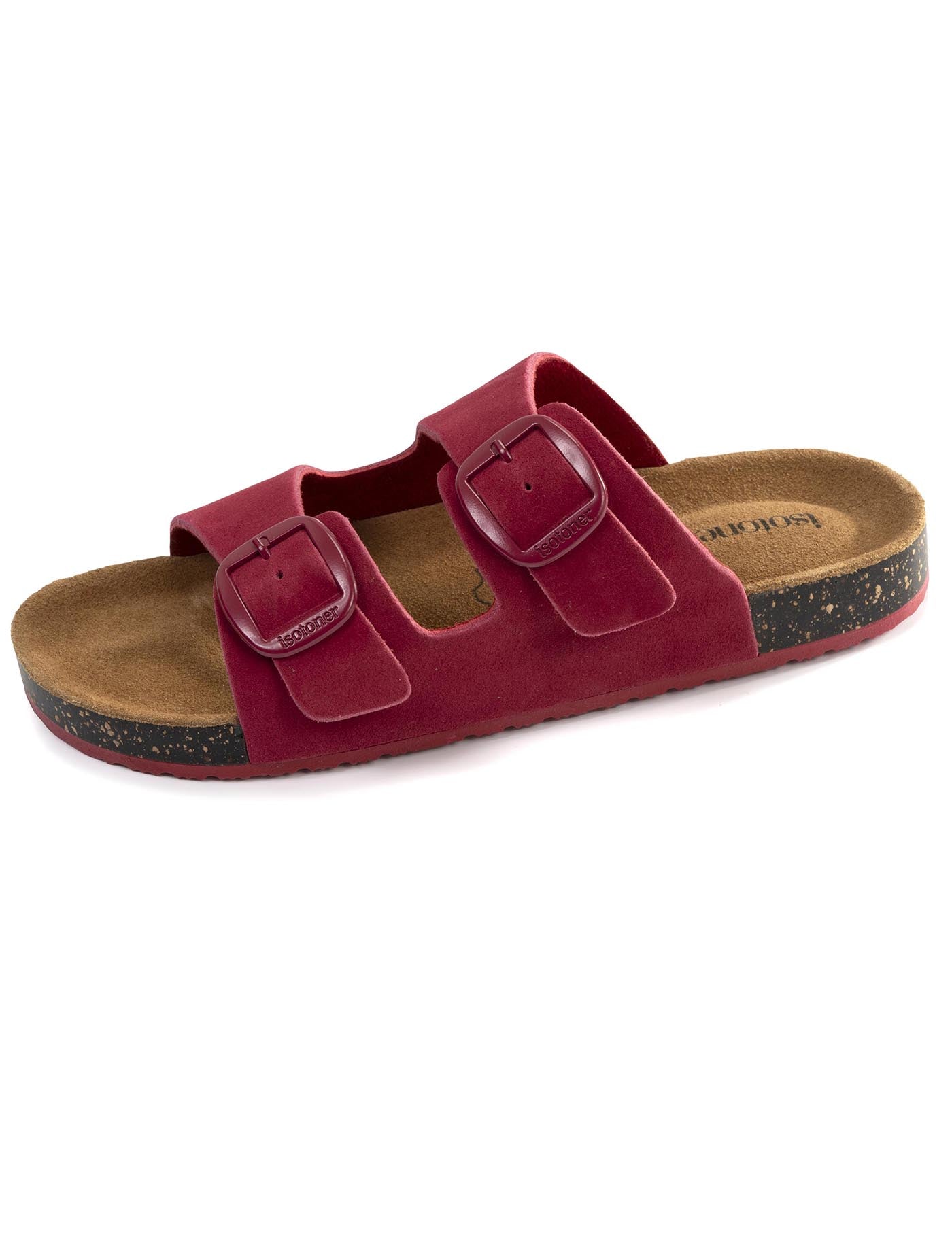 isotoner-mules-sandales-femme-double-bride-cuir-framboise-premium image 6