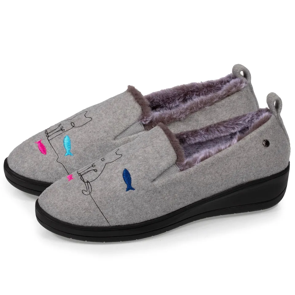 isotoner-chaussons-slippers-talon-femme-gris-chat-4-5-cm image 1