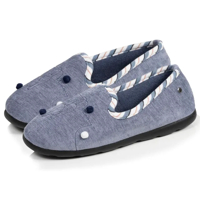isotoner-chaussons-slippers-femme-bleu-denim-chat image 1