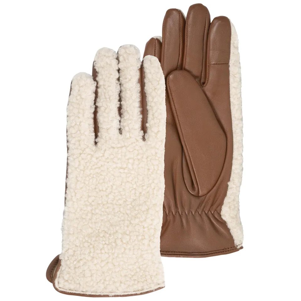 isotoner-gants-femme-tactiles-cuir-sherpa-cognac image 1