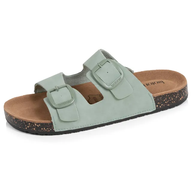 isotoner-mules-claquettes-femme-double-bride-sauge image 1