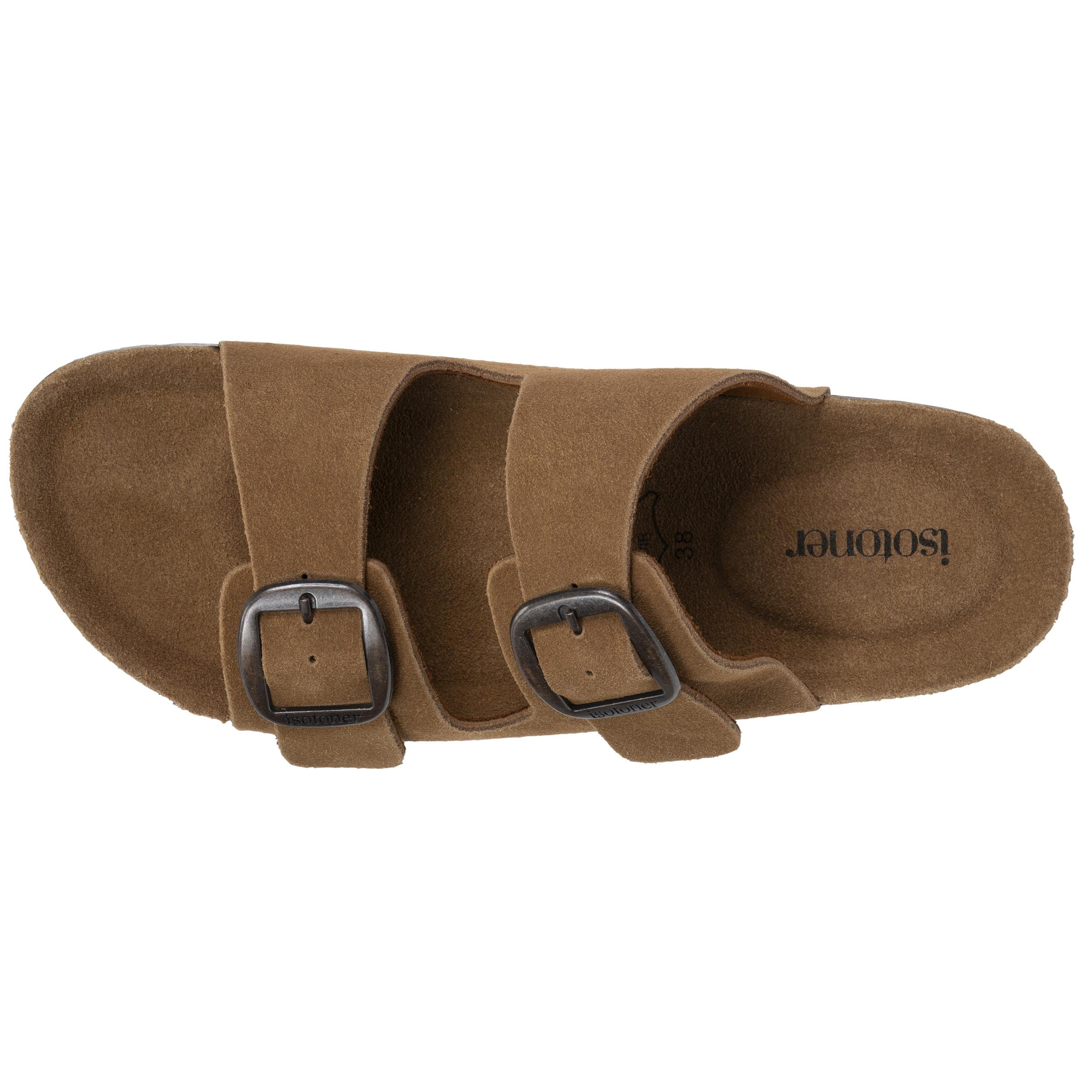 isotoner-mules-sandales-femme-double-bride-cuir-camel image 3