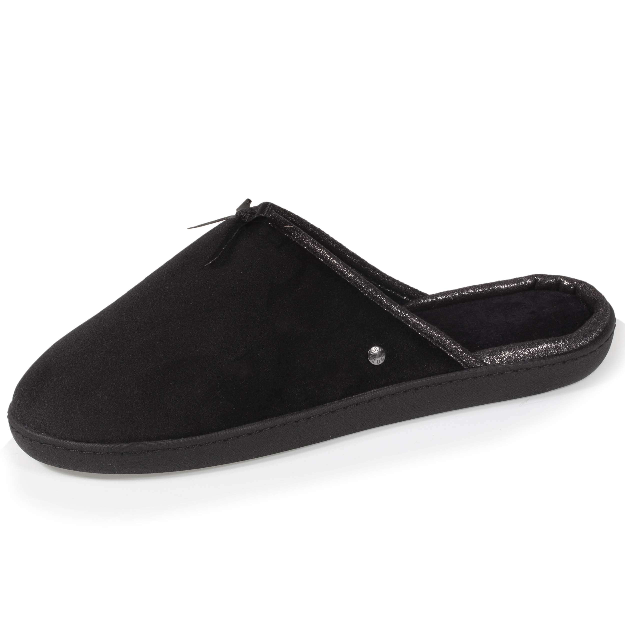 isotoner-chaussons-mules-femme-brillant-noir-microvelours-m-moire-de-forme image 1