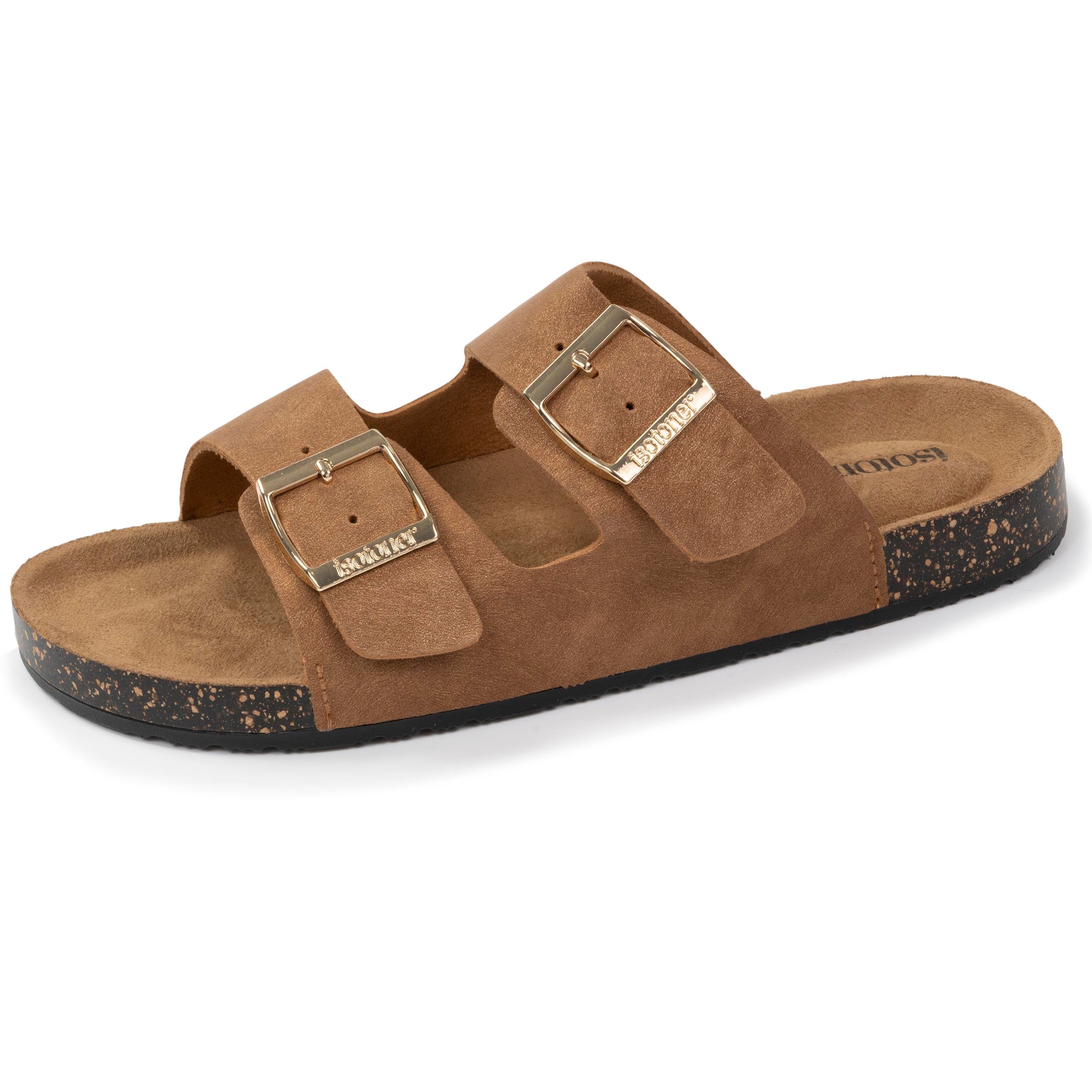 isotoner-mules-sandales-femme-double-bride-camel-confort image 1