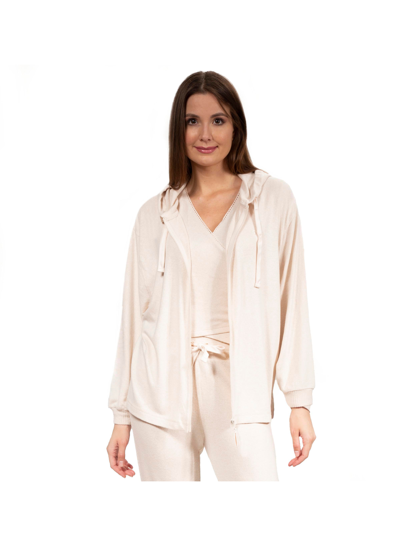 isotoner-sweat-shirt-capuche-femme-beige-homewear-ultra-doux image 6