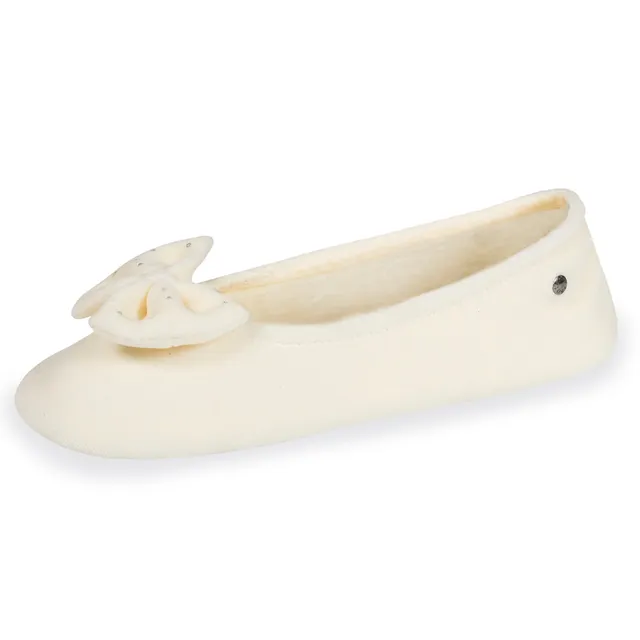 isotoner-chaussons-ballerines-femme-strass-ivoire image 1