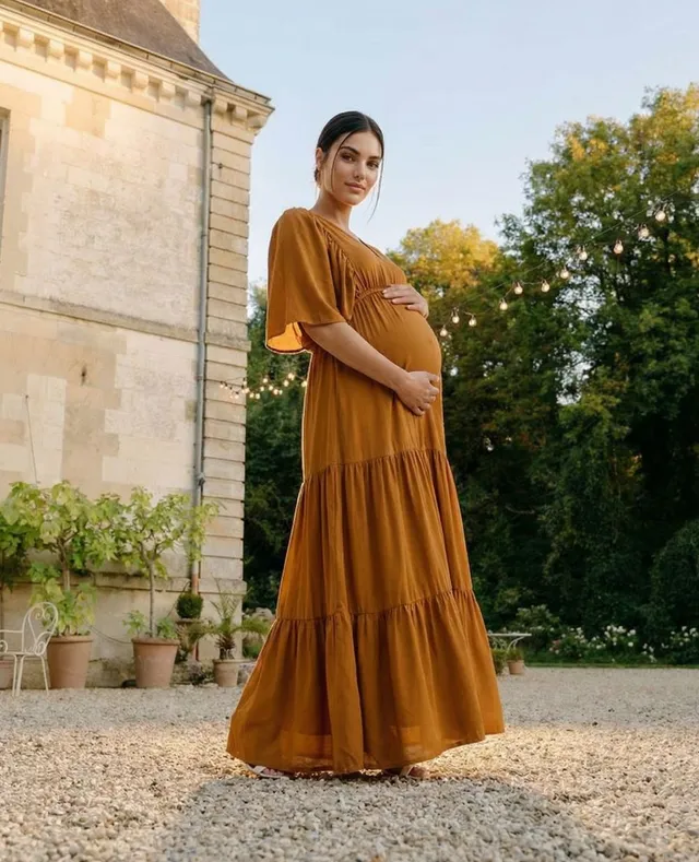 cache-c-ur-claudette-robe-longue-de-maternit-et-d-allaitement-camel image 1