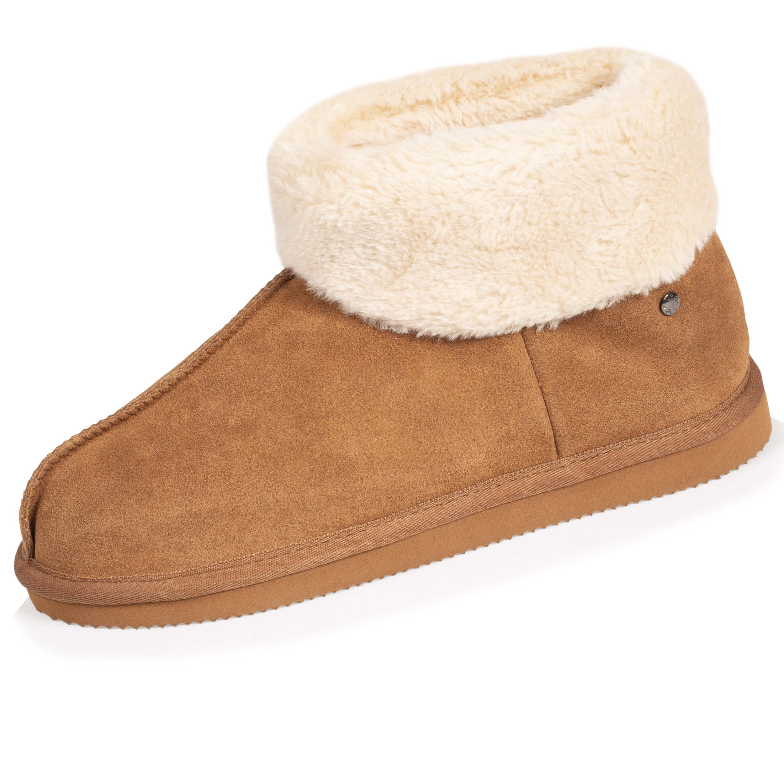 isotoner-chaussons-bottillons-fourr-s-femme-camel-cuir image 1