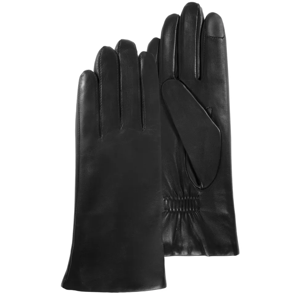 isotoner-gants-femme-tactiles-cuir-doubl-s-noir image 1