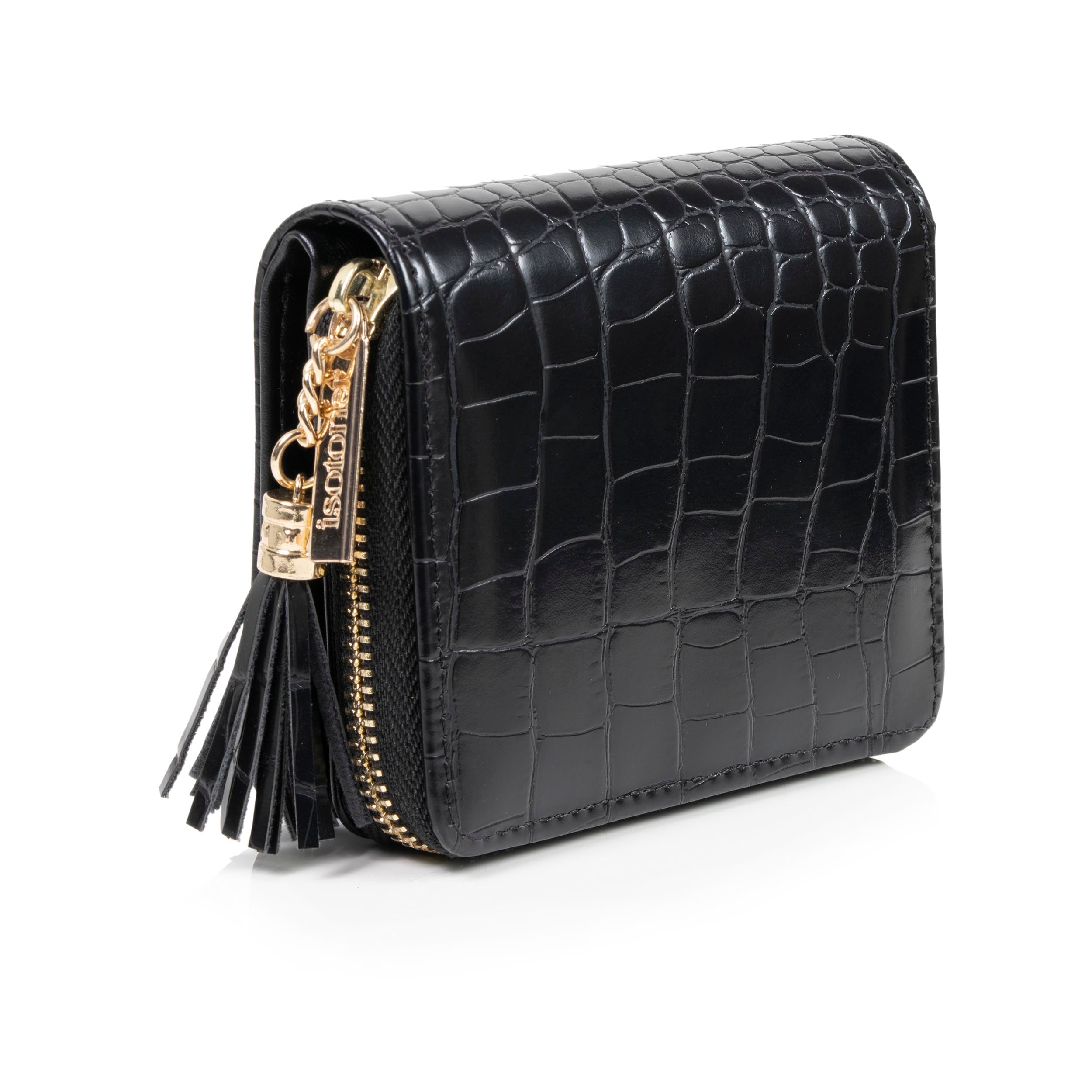 isotoner-porte-monnaie-femme-compact-noir-effet-crocodile-rfid image 4