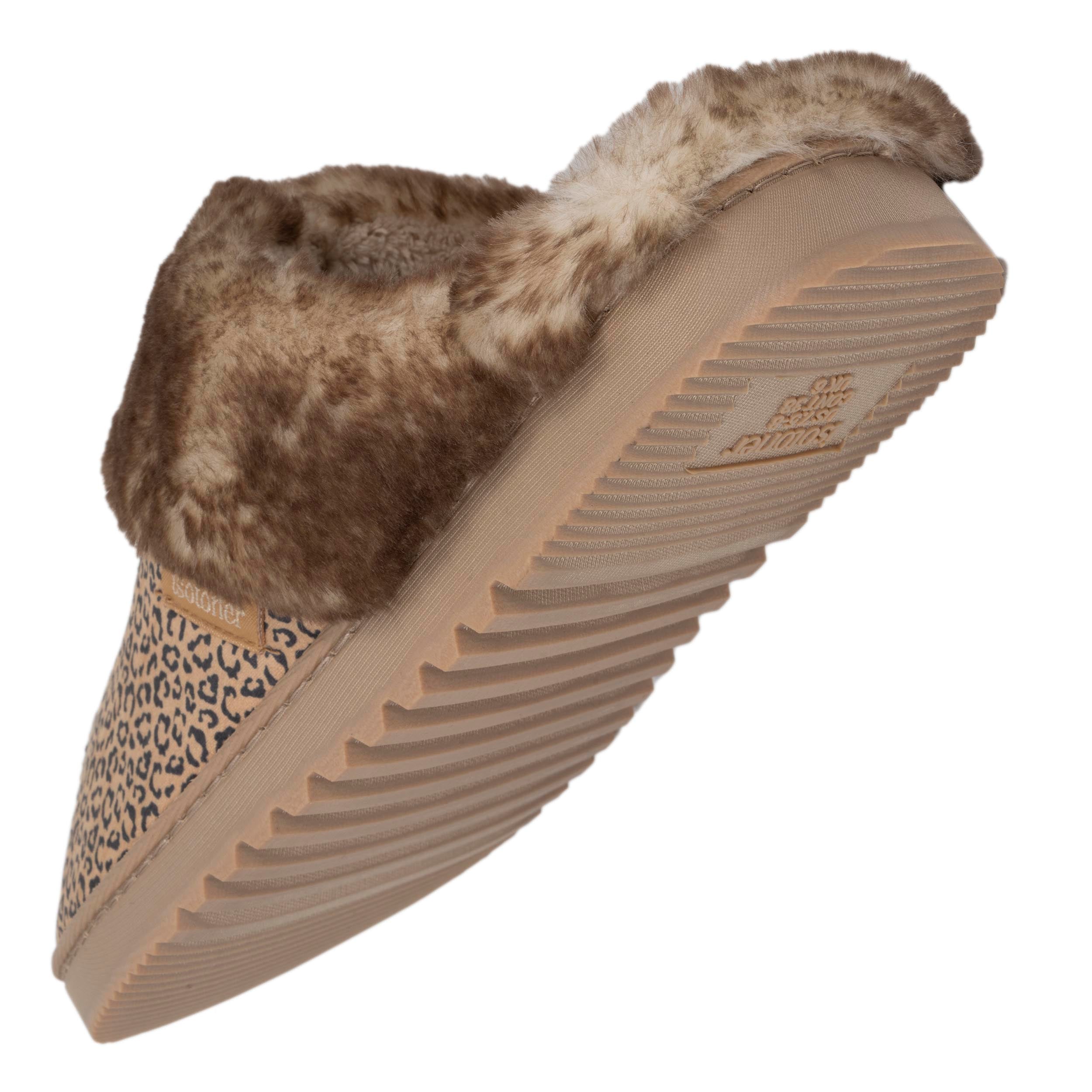 isotoner-chaussons-mules-femme-l-opard-beige-semelle-crant-e image 5