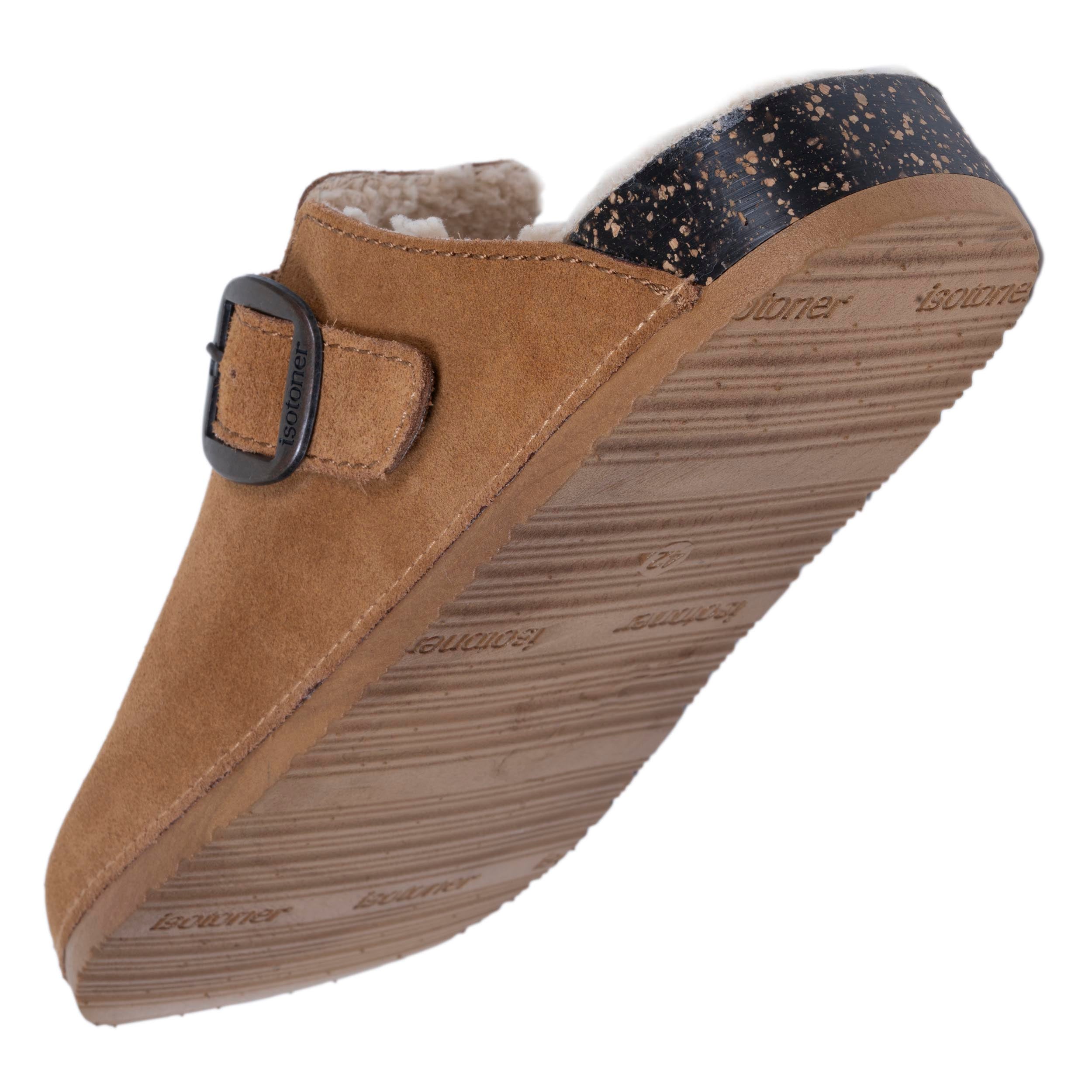 isotoner-chaussons-sabots-mules-homme-camel-fourr-s-cuir image 5