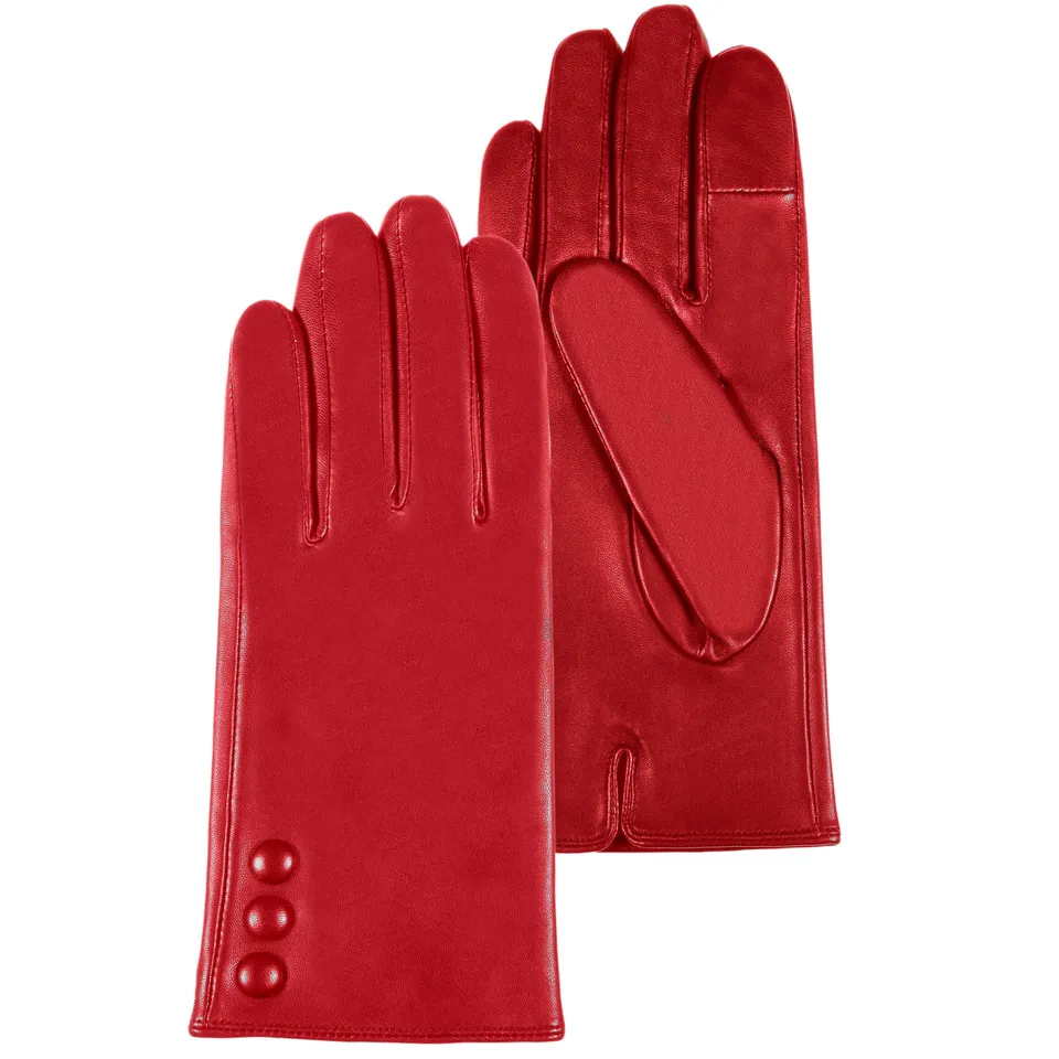 isotoner-gants-femme-cuir-3-boutons-rouge-tactiles image 1