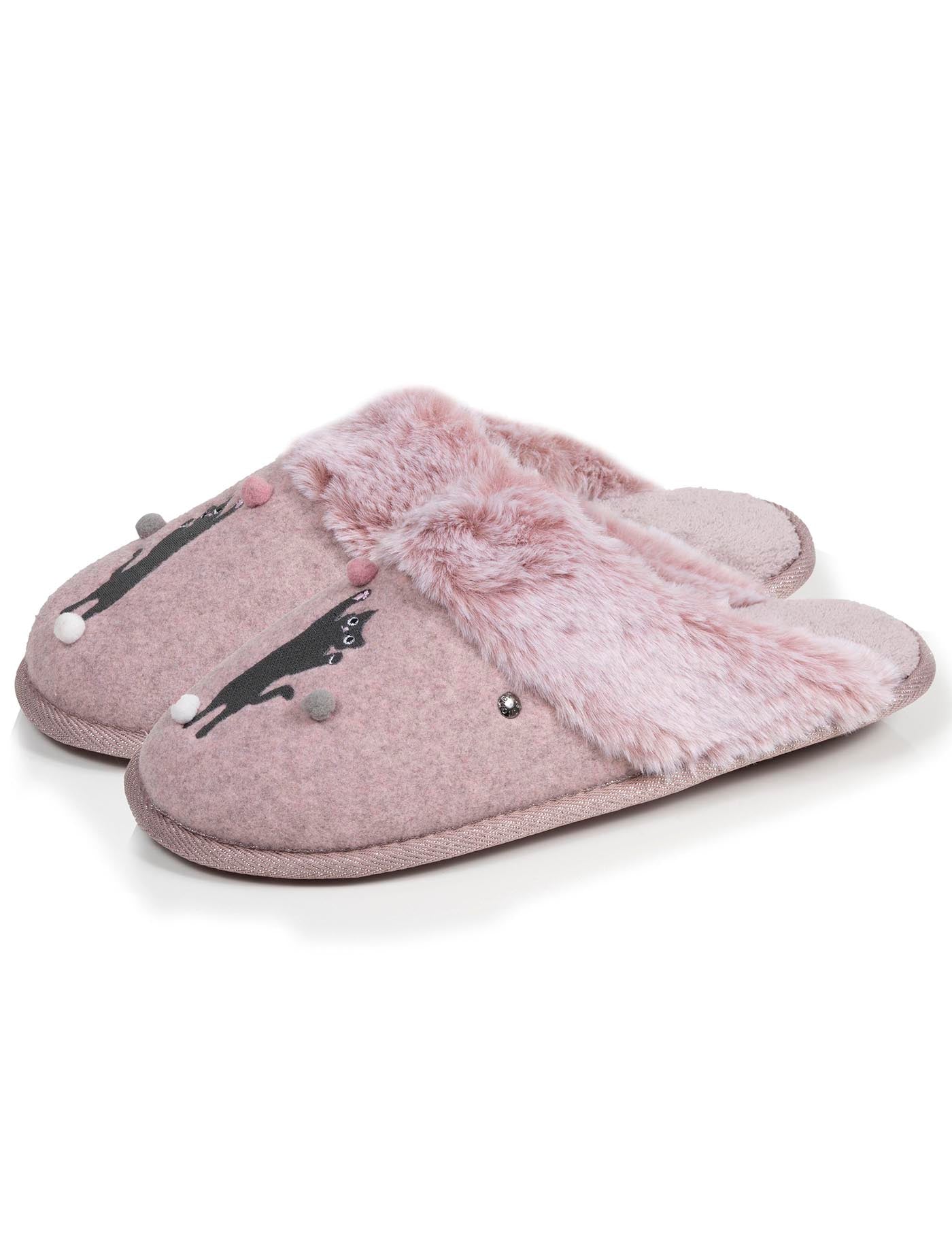 isotoner-chaussons-mules-femme-plates-rose-chin-feutrine-confort image 6