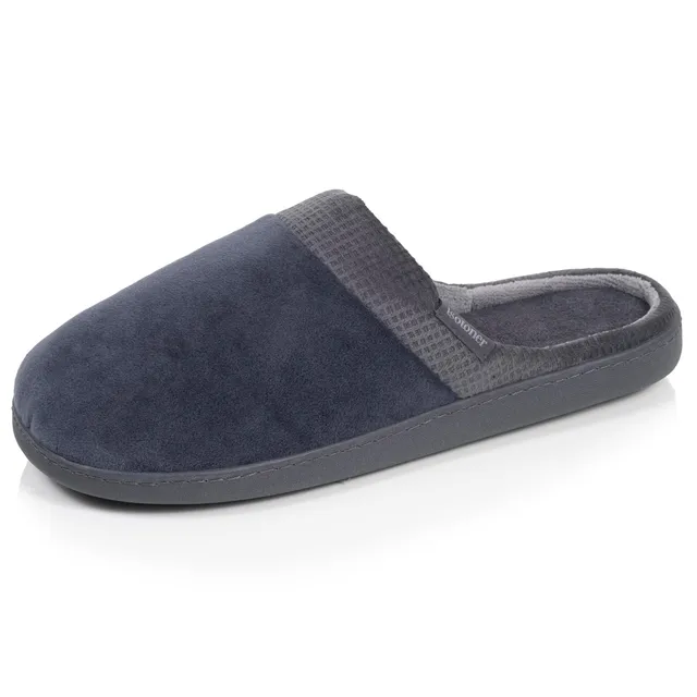 isotoner-chaussons-mules-homme-carr-s-gris-ergonomiques image 1