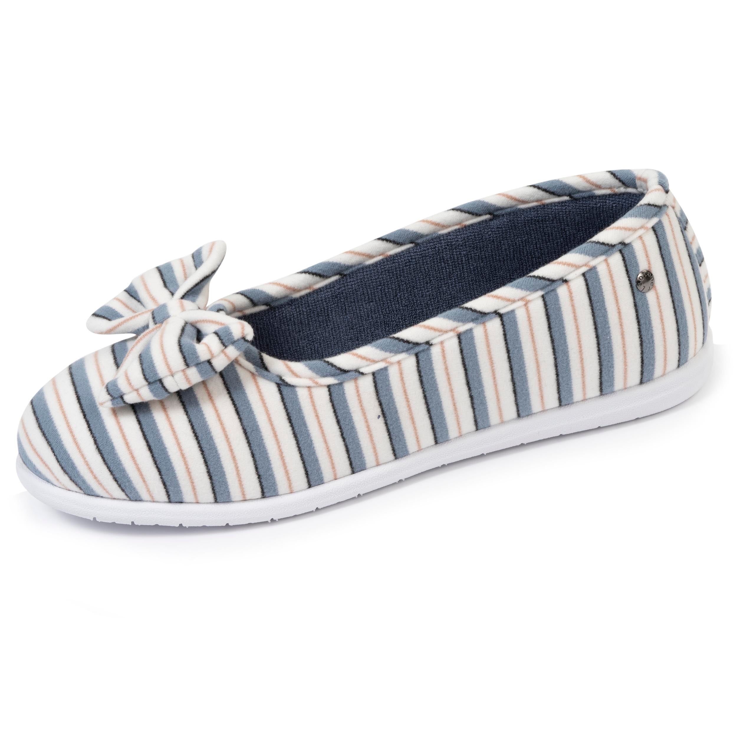 isotoner-chaussons-ballerines-femme-rayure-marini-re image 1