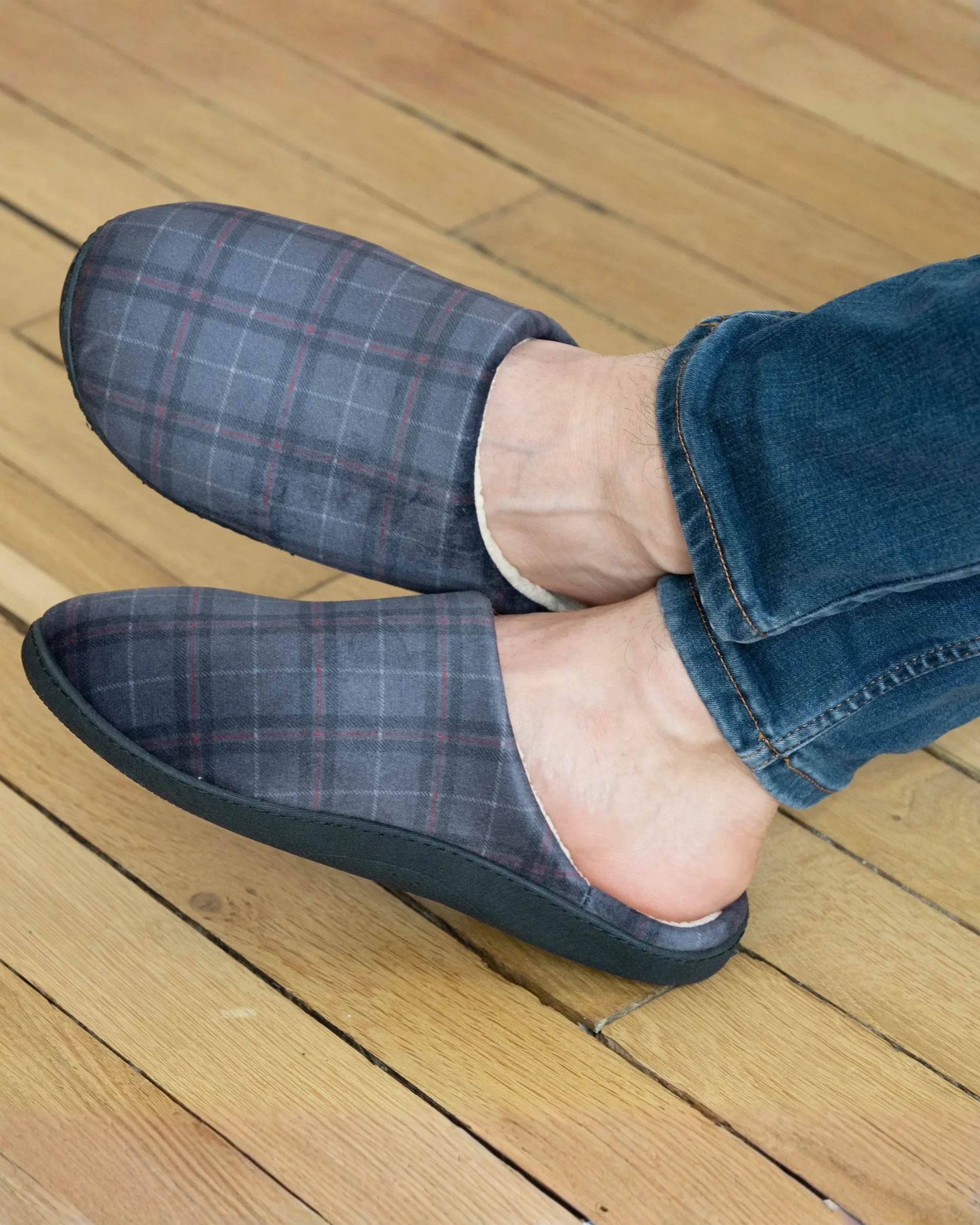 isotoner-mules-ergo-homme-tartan-chaussons-mules image 2