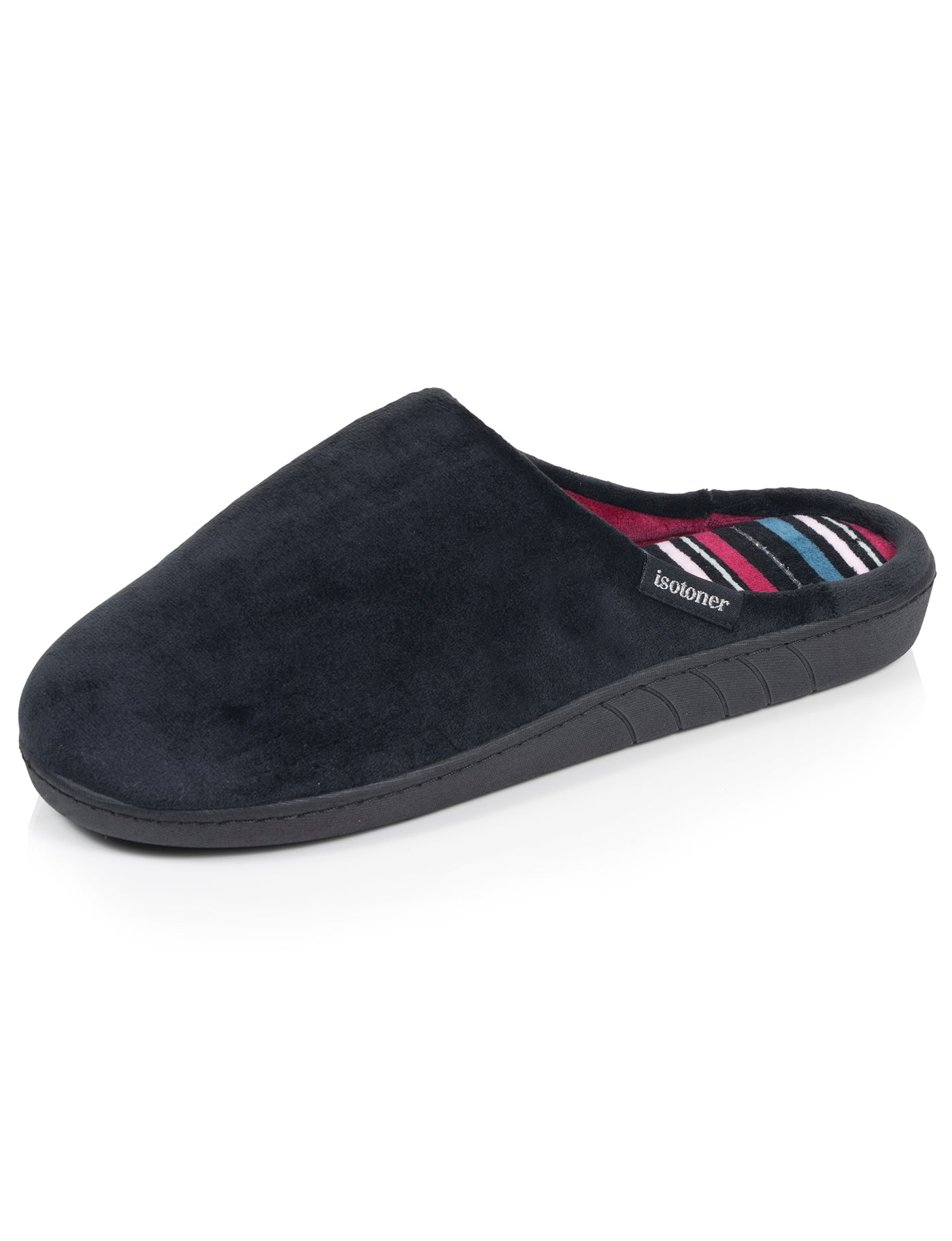 isotoner-chaussons-mules-femme-noir-rayures-canard image 6
