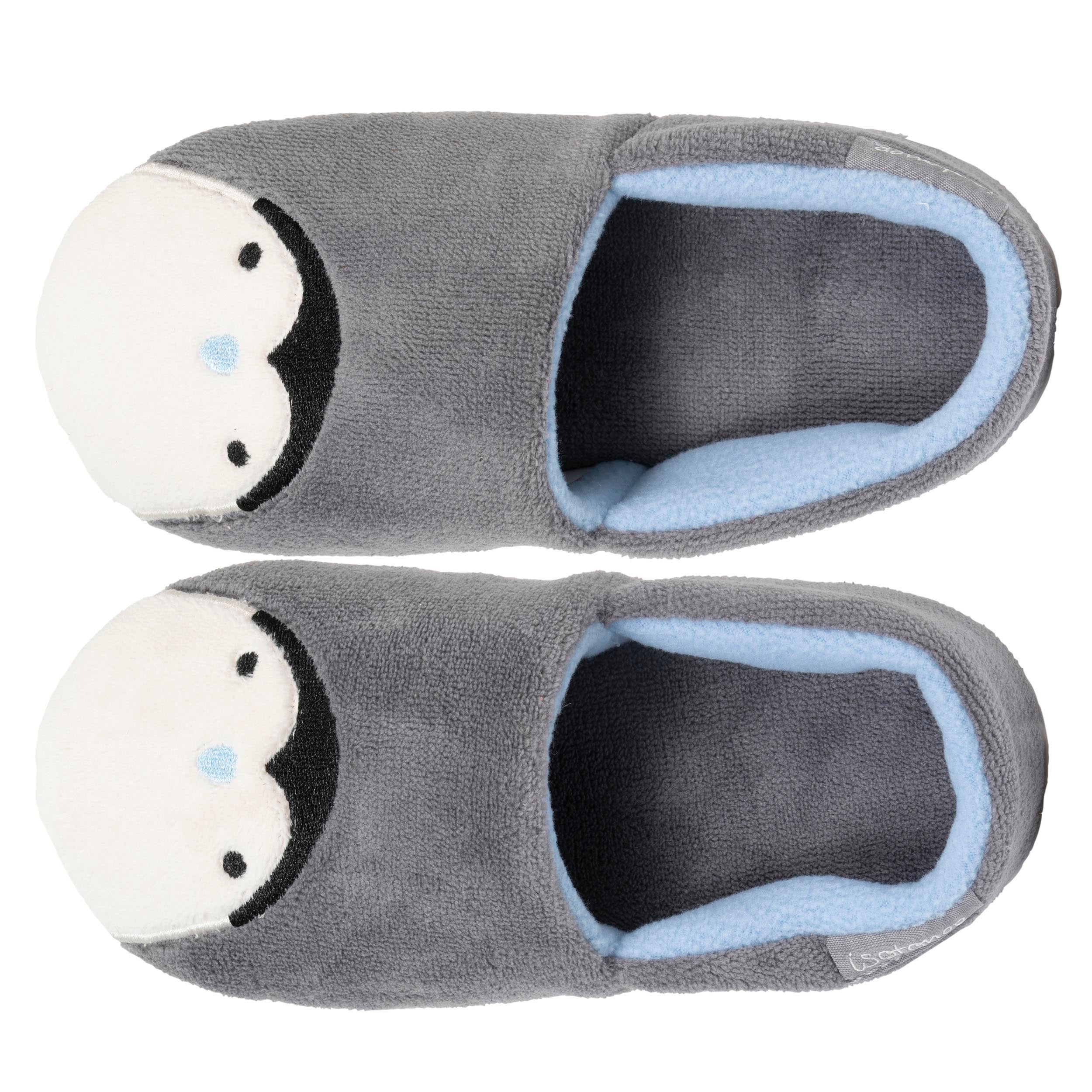 isotoner-chaussons-slippers-enfant-gris-pingouin-blanc image 2