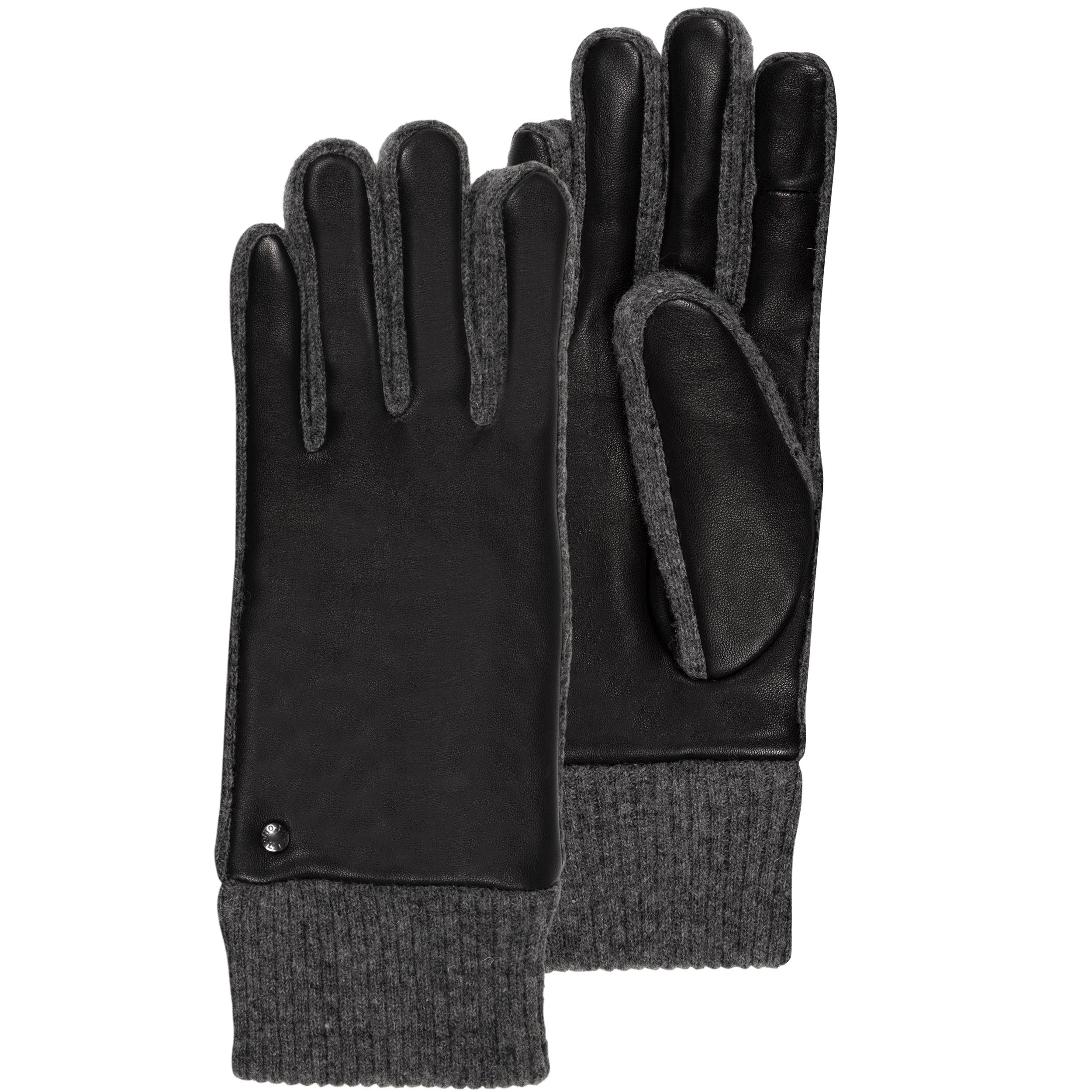 isotoner-gants-femme-tactiles-cuir-agneau-maille-noir image 1