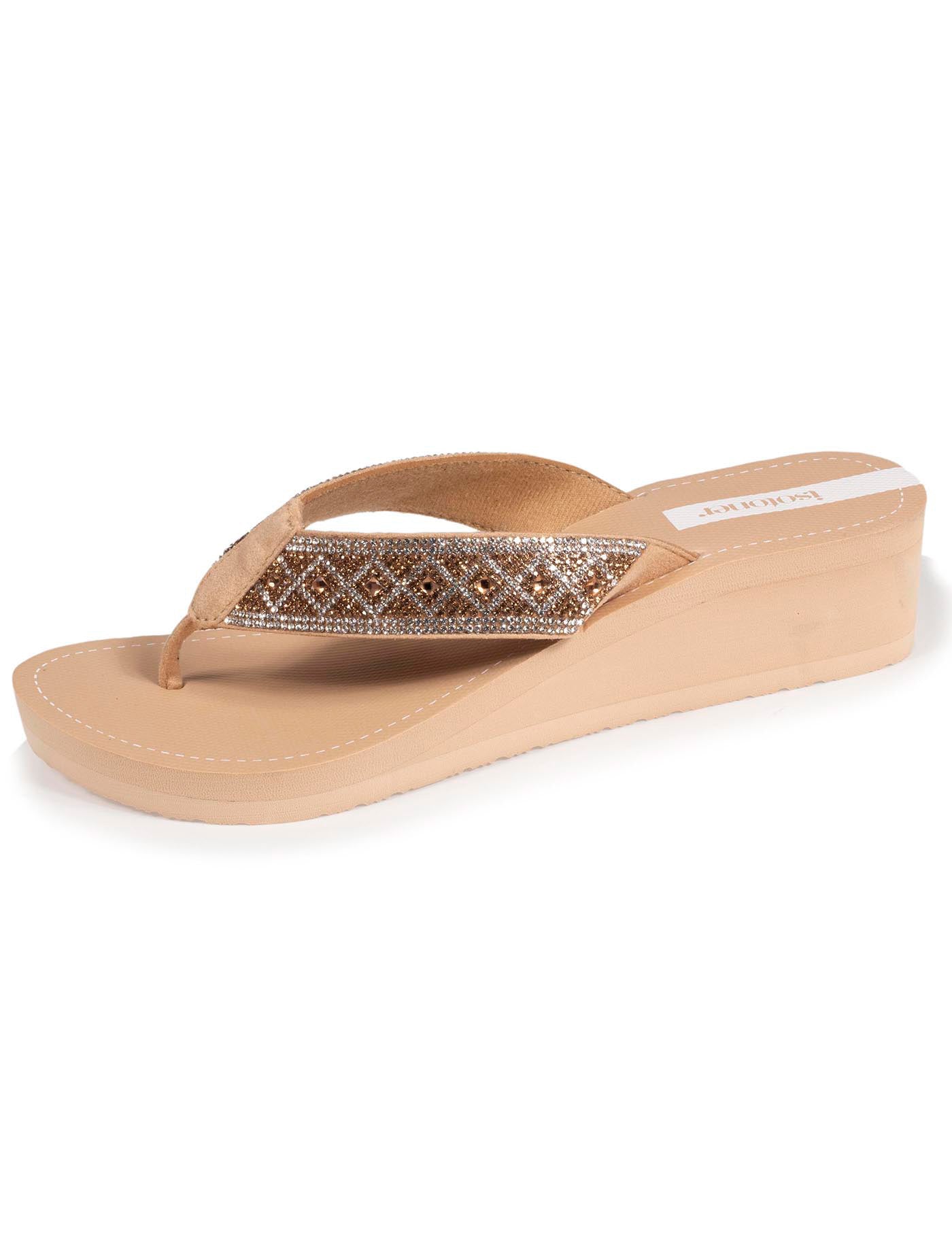 isotoner-tongs-femme-talon-paillettes-beige-4-cm image 6