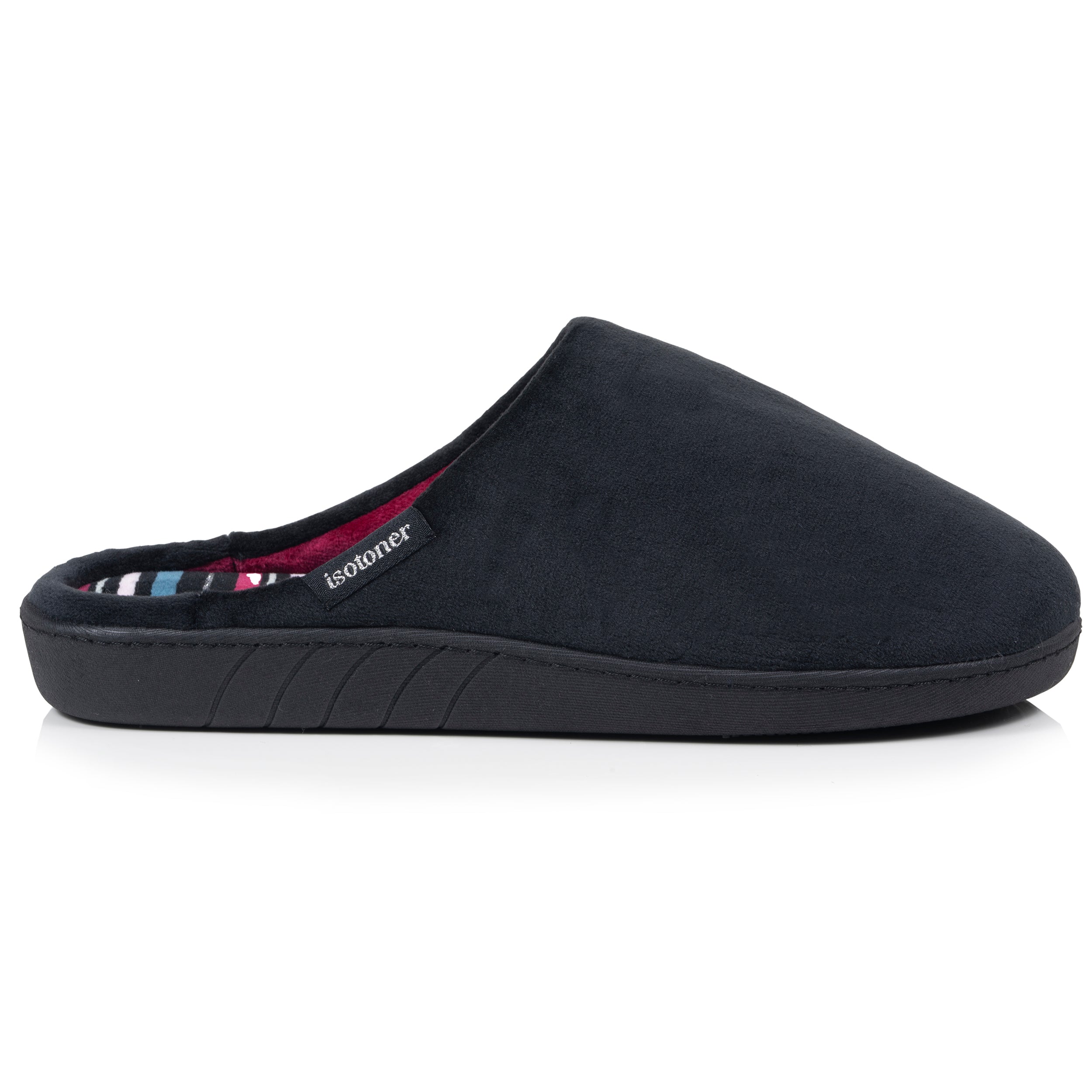 isotoner-chaussons-mules-femme-noir-rayures-canard image 8
