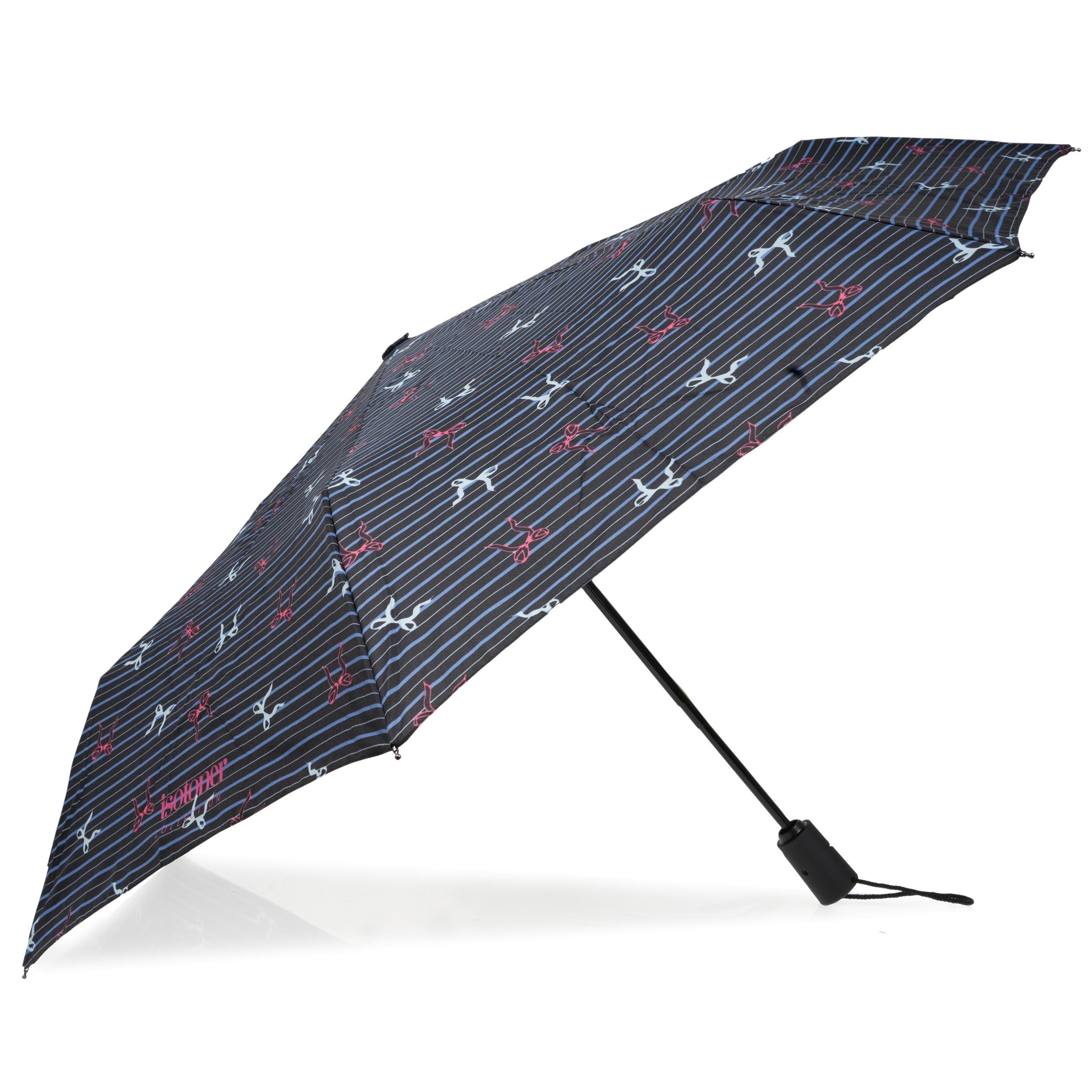 isotoner-parapluie-auto-rayure-noeud-bleu image 2