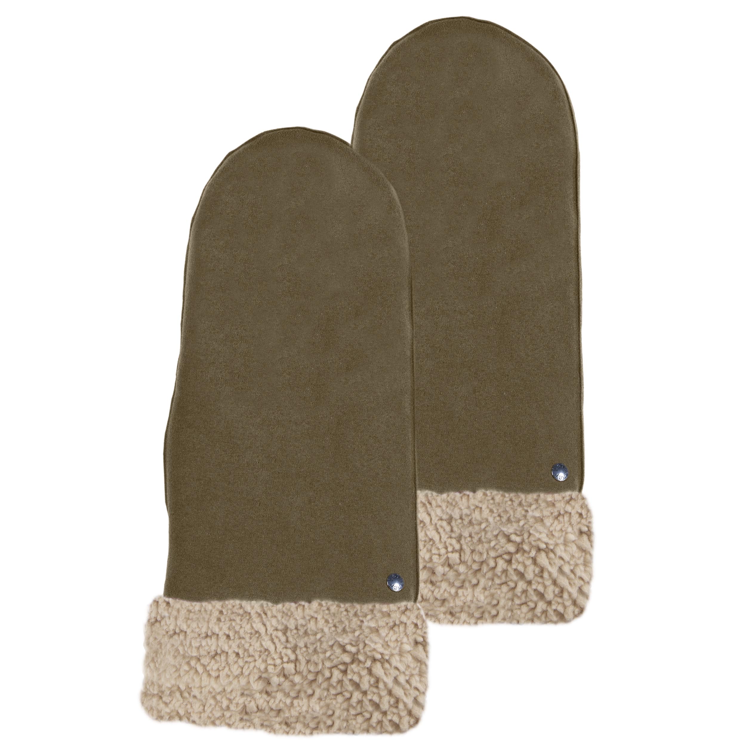isotoner-moufles-femme-cuir-fourrure-olive image 1