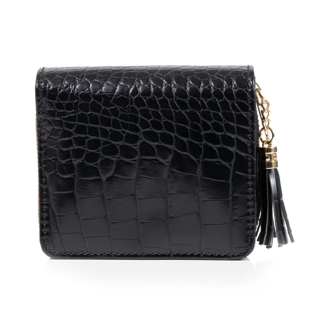 isotoner-porte-monnaie-femme-compact-noir-effet-crocodile-rfid image 1