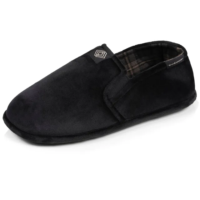 isotoner-chaussons-sans-g-nes-homme-noir-tartan-lastiqu-s image 1
