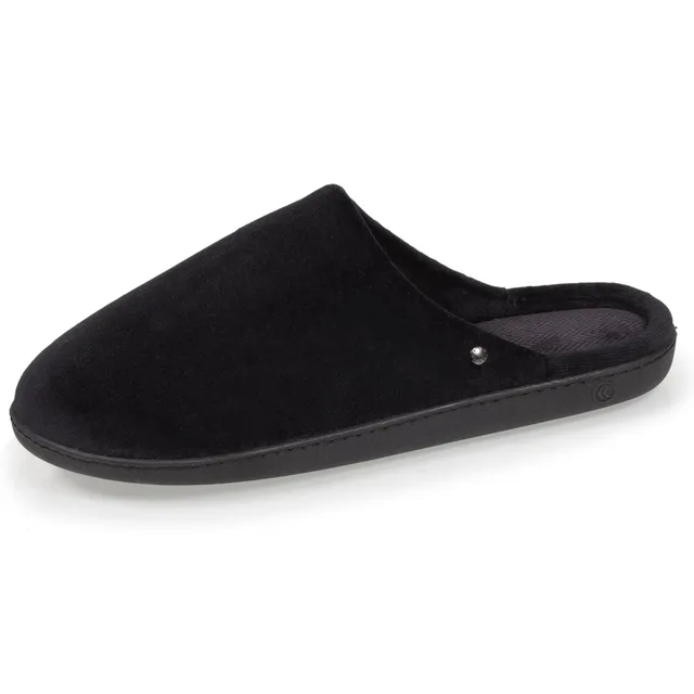isotoner-chaussons-mules-homme-noir-chevrons-coton-bio image 1