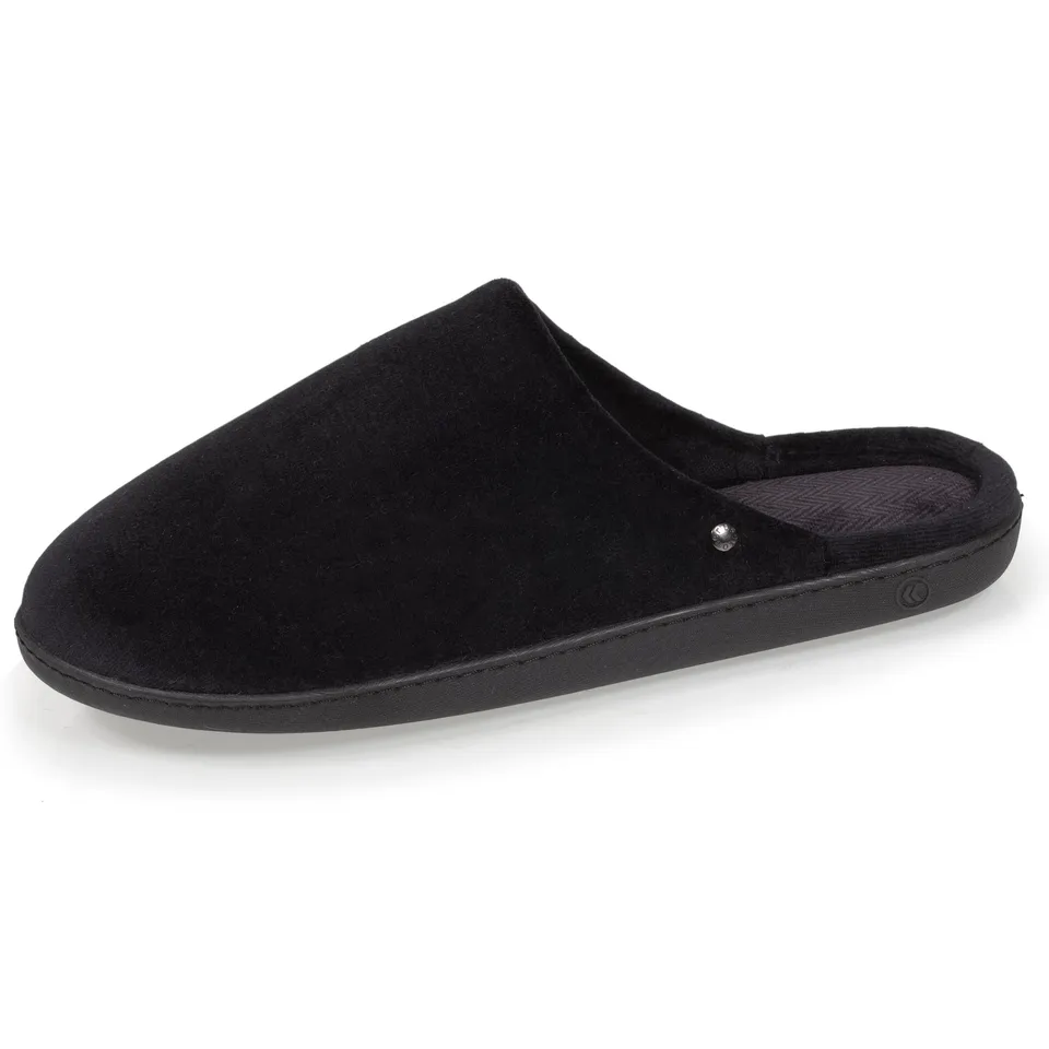 isotoner-chaussons-mules-homme-noir-chevrons-coton-bio image 1