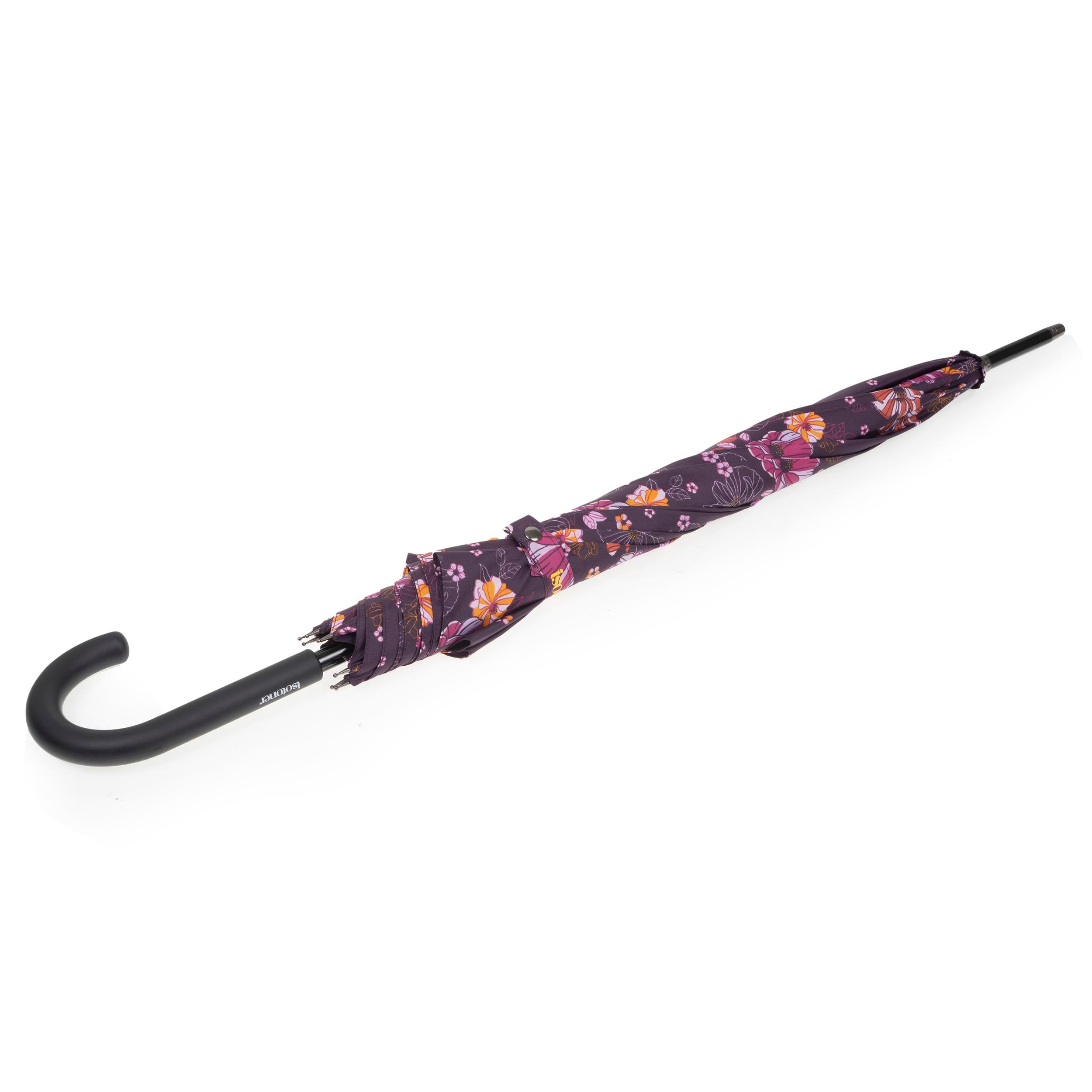 isotoner-parapluie-canne-auto-fleurs-aubergine-d-perlant image 2