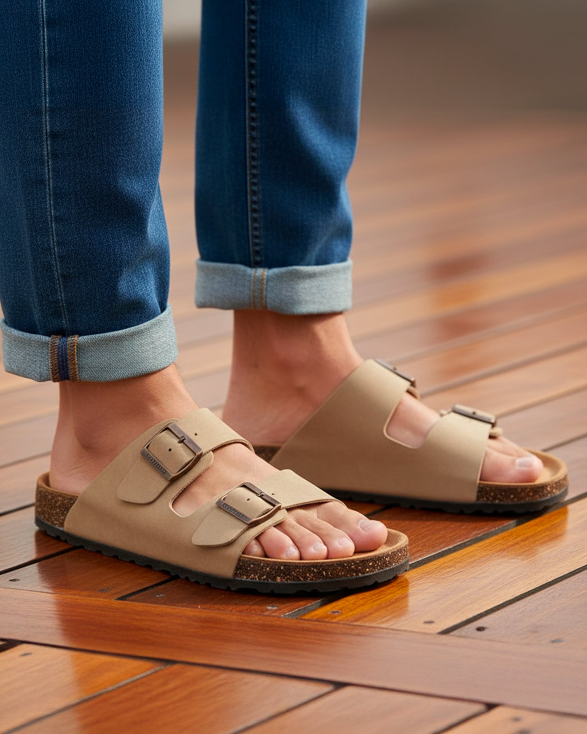 isotoner-mules-sandales-homme-double-bride-taupe image 2