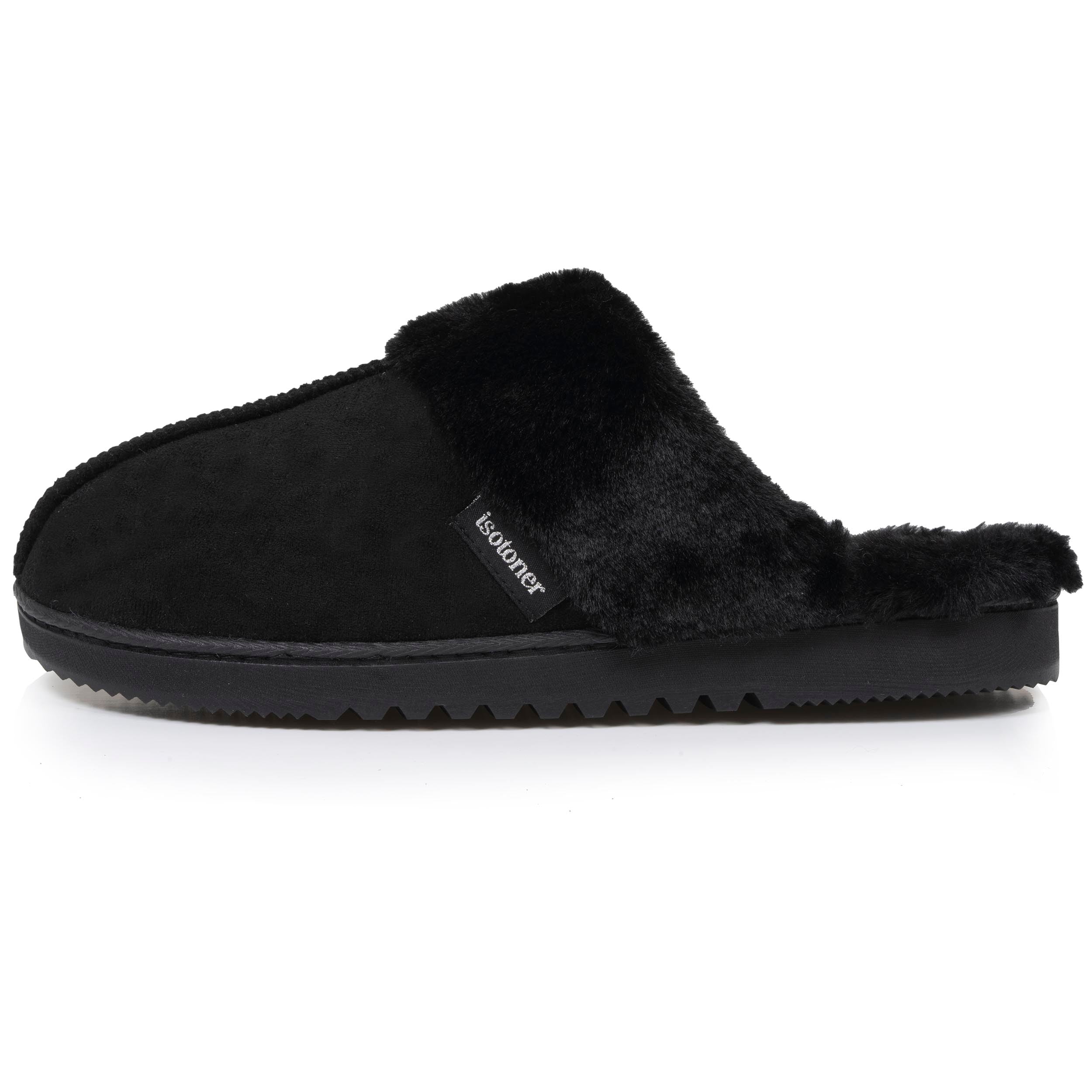 isotoner-chaussons-mules-femme-noir-fourrure image 3