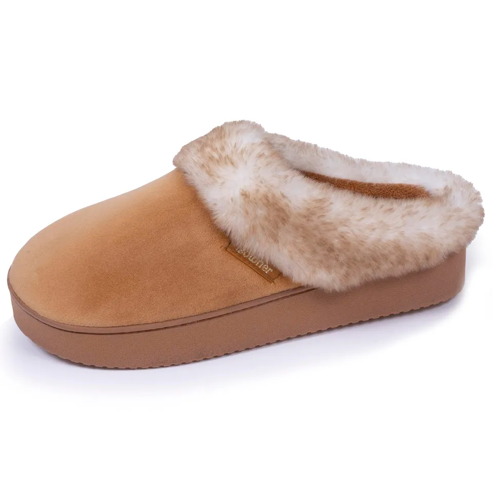 isotoner-chaussons-mules-femme-talon-plateforme-camel image 1