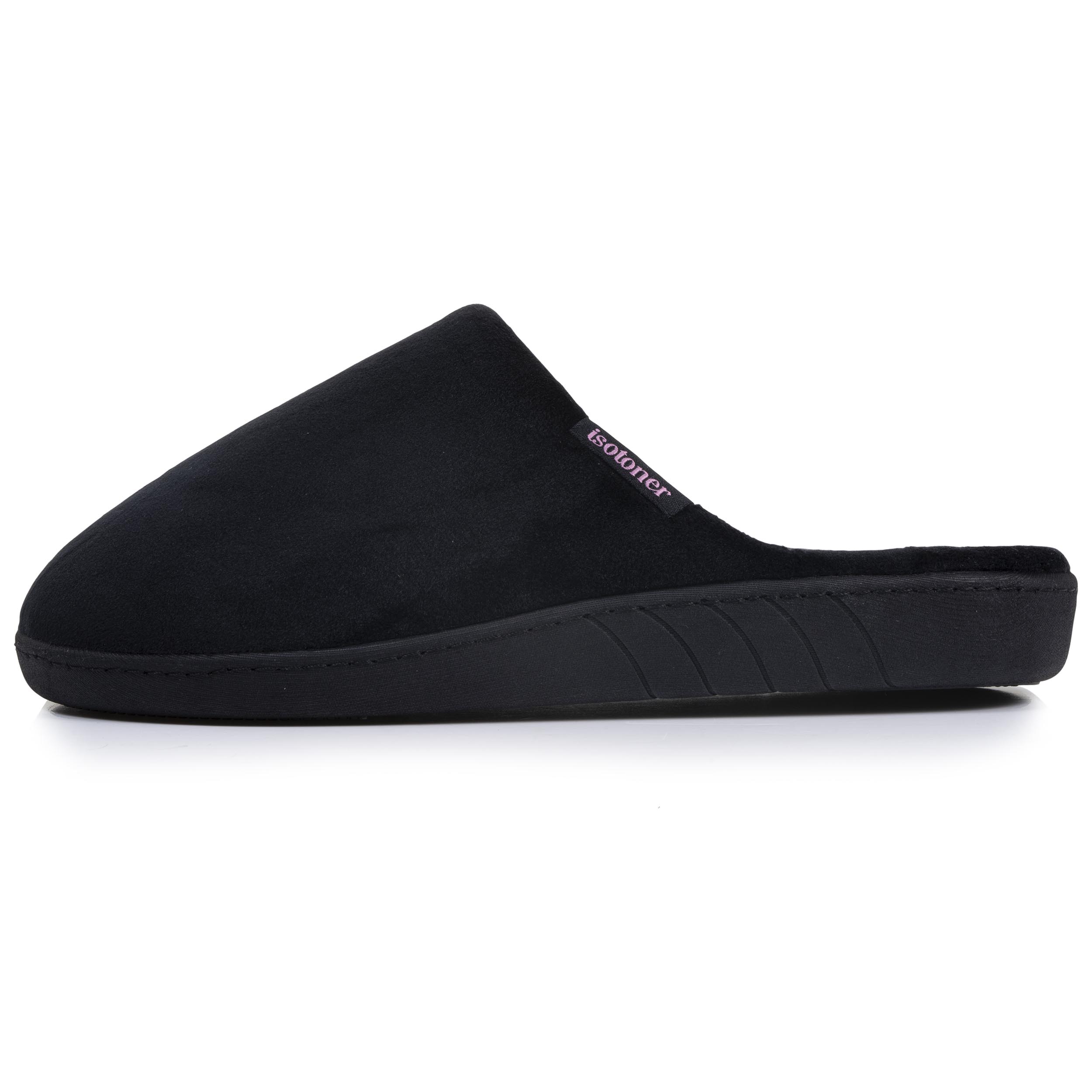 isotoner-chaussons-mules-femme-noir-rayures-m-moire-de-forme image 4