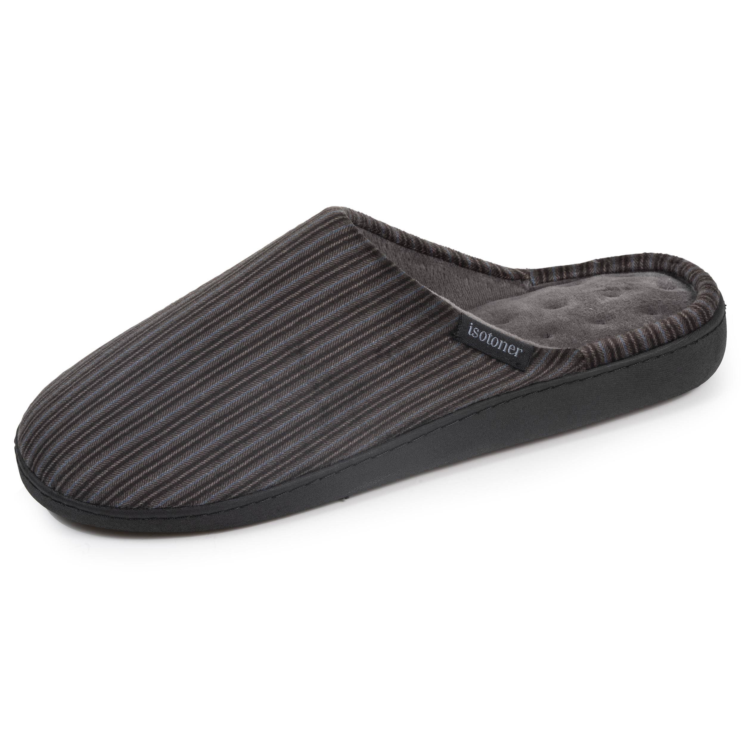 isotoner-chaussons-mules-homme-rayures-gris-bleu image 1