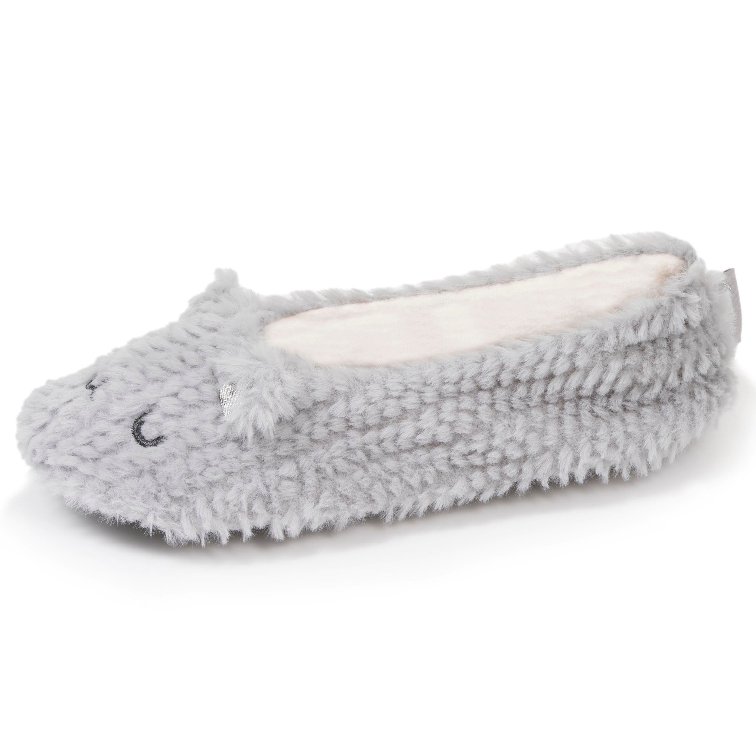 isotoner-chaussons-ballerines-femme-chat-gris-textur image 1