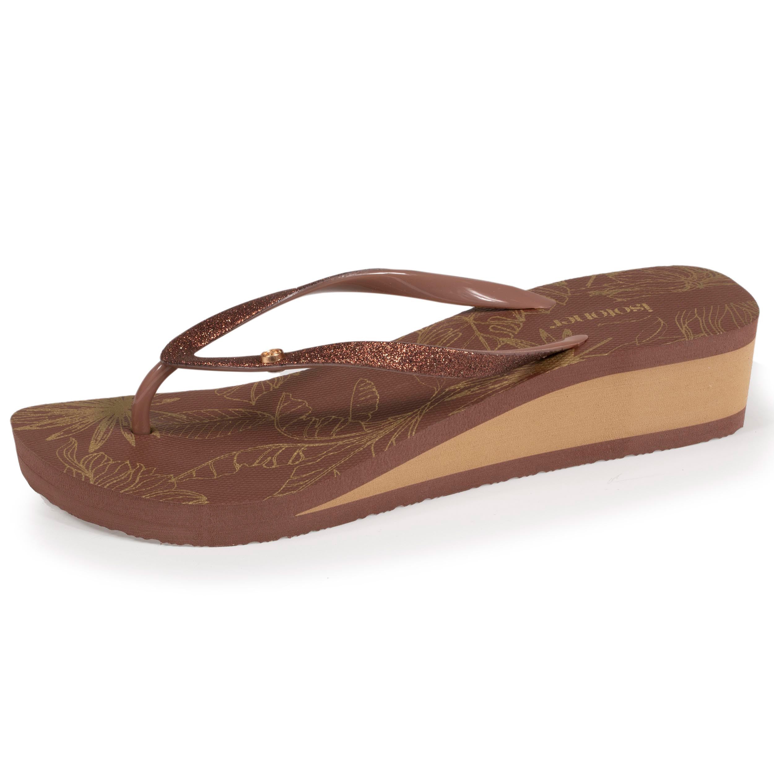 isotoner-tongs-femme-talon-4cm-imprim-floral-marron image 1