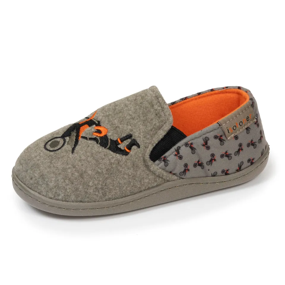 isotoner-chaussons-mocassins-enfant-moto-kaki-chin image 1