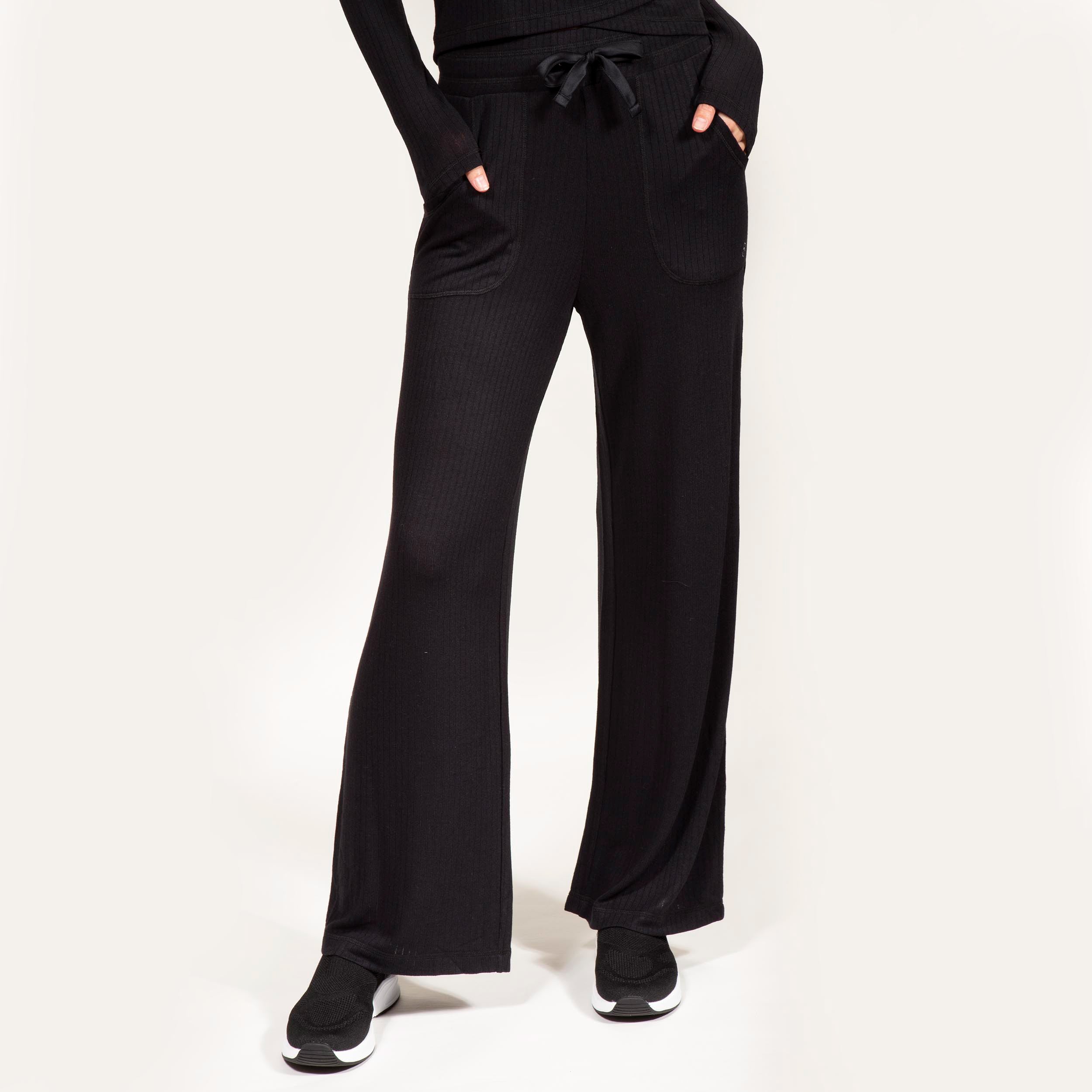 isotoner-pantalon-large-femme-c-tel-noir-taille-haute image 1