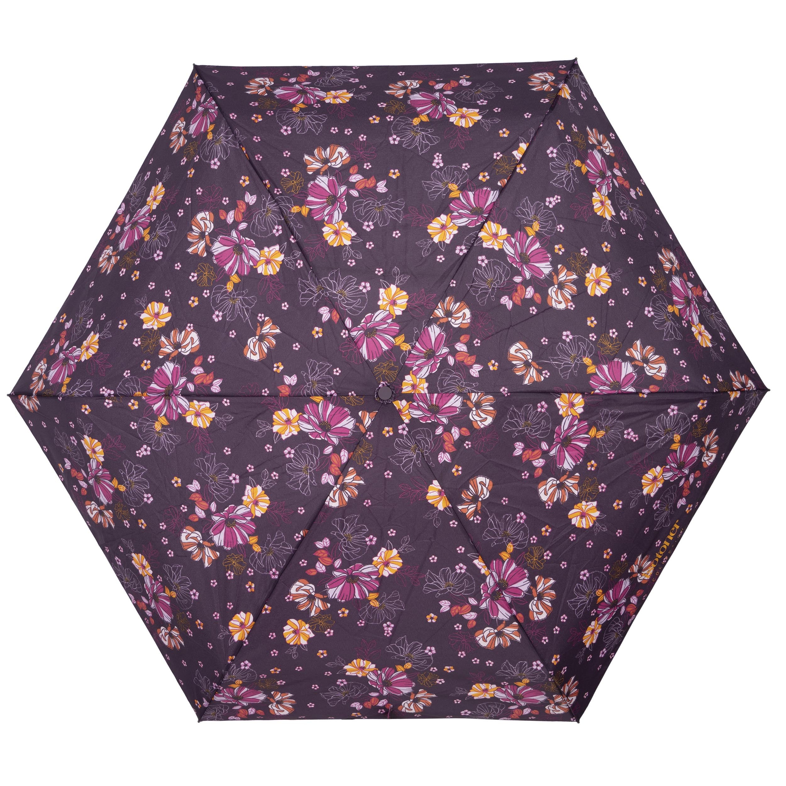 isotoner-parapluie-mini-slim-fleurs-aubergine-format-poche image 3