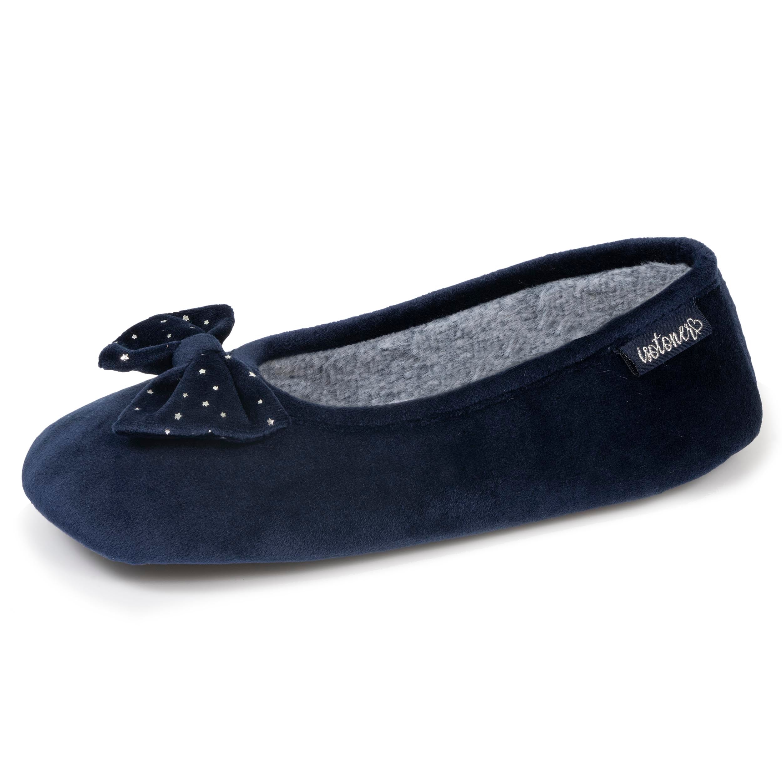 isotoner-chaussons-ballerines-femme-n-ud-toil-marine image 1