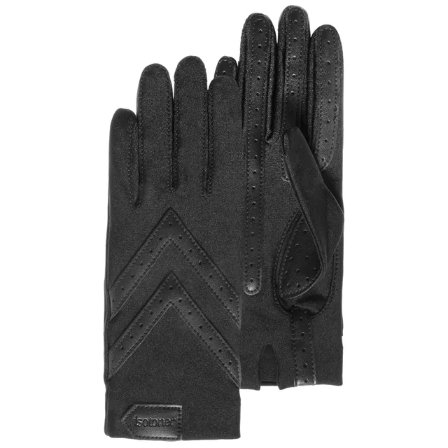 isotoner-gants-femme-tissu-extensible-recycl-noir-tactile image 1