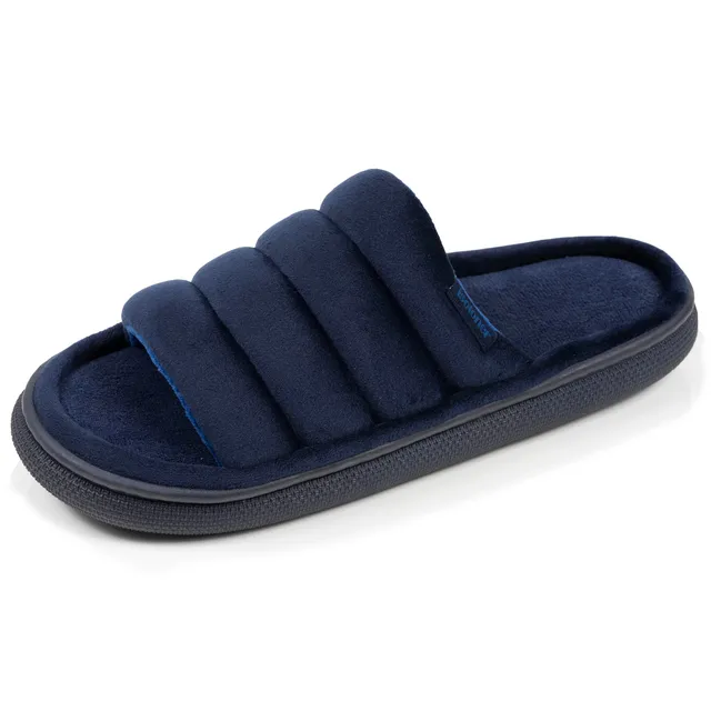 isotoner-chaussons-sandales-homme-bloup-marine-velours image 1